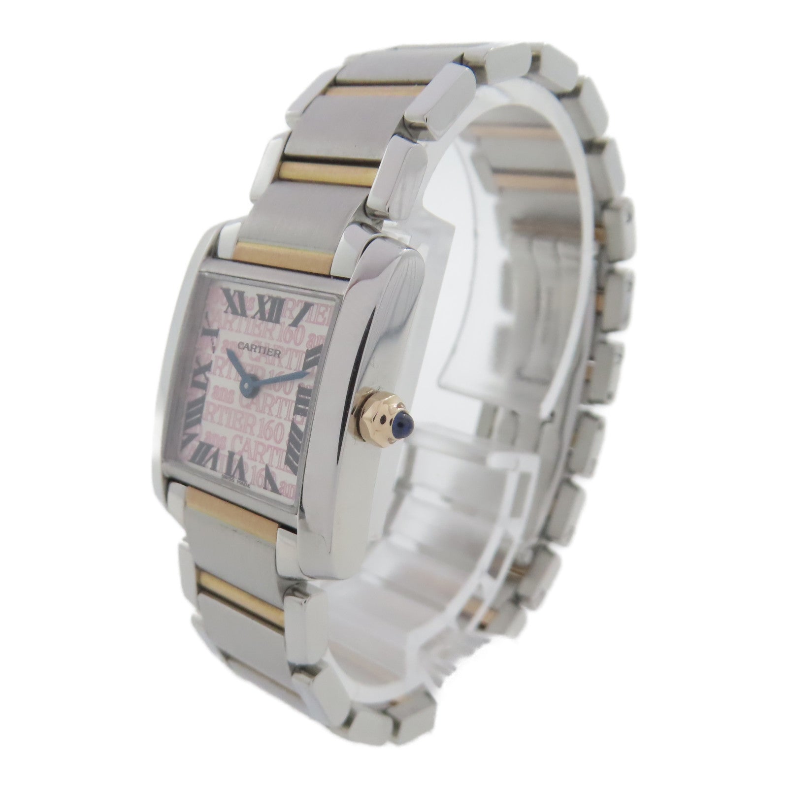 CARTIER Tank Francaise 160th Anniversary不鏽鋼/18K黃金手錶石英機芯粉紅色
