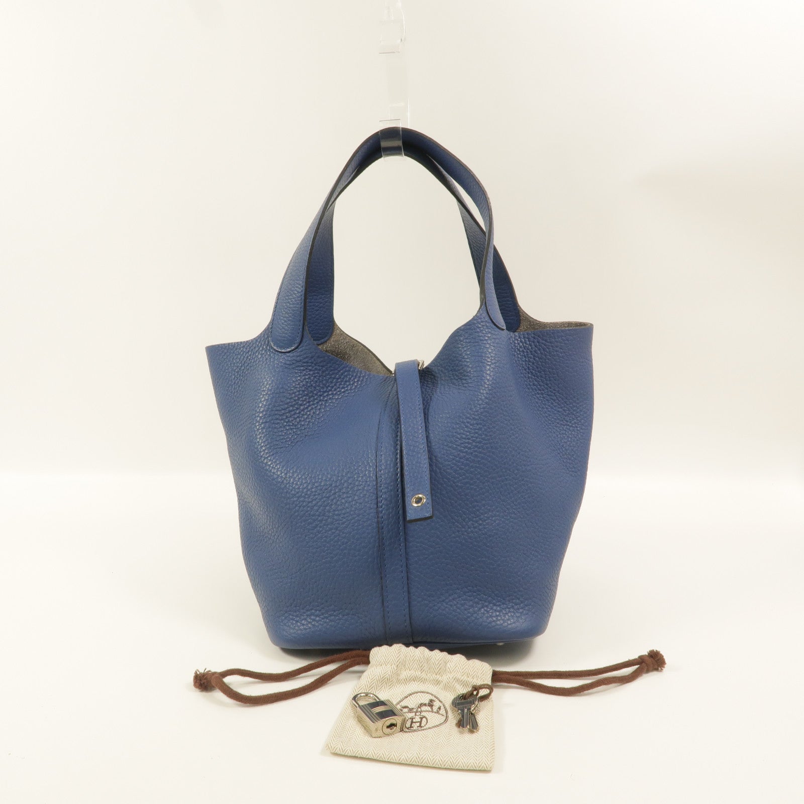 HERMES Clemence皮革Picotin MM手挽袋Bleu Agate