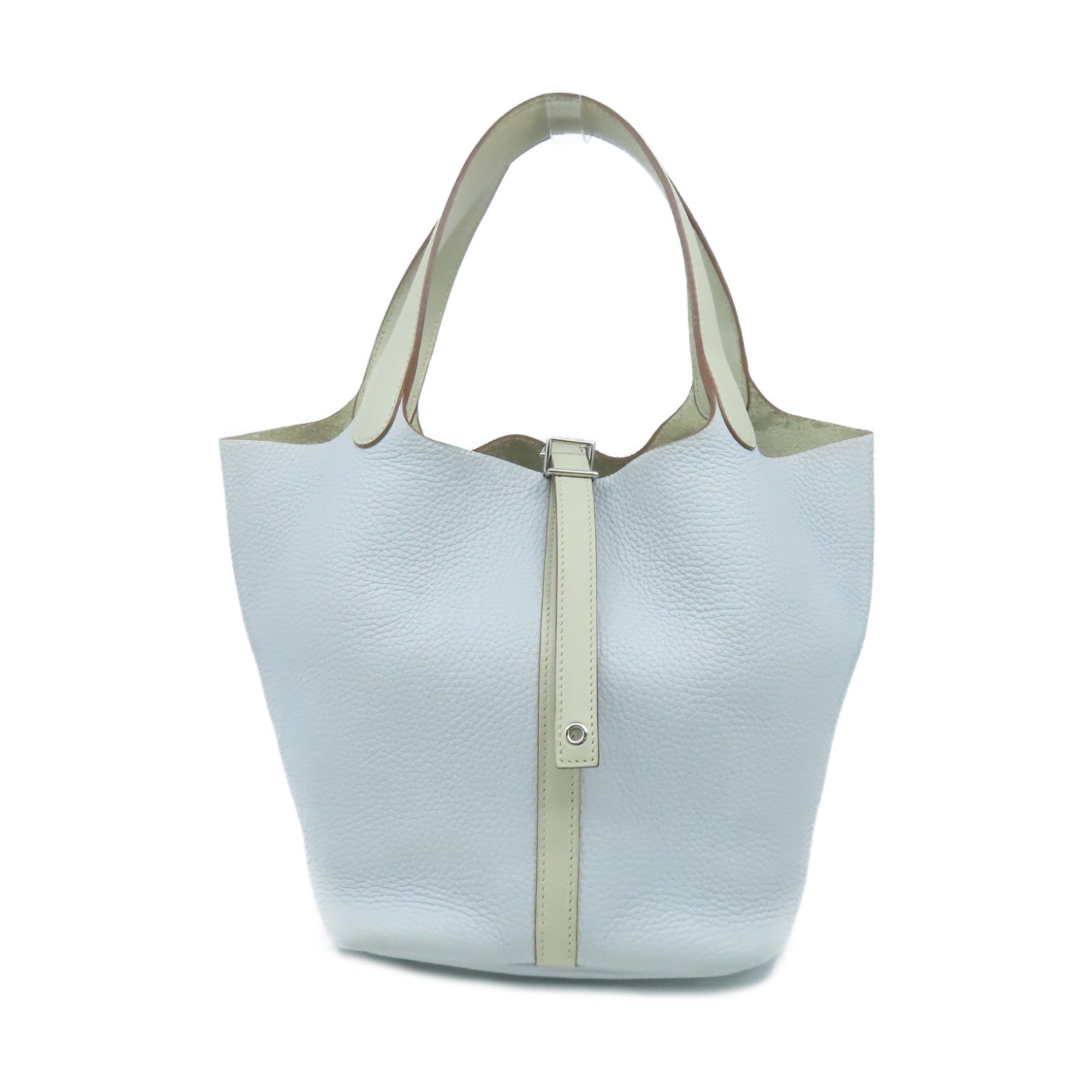 HERMES 【激減優惠】Clemence皮革Picotin MM Handbag銀扣手挽袋Bleu Pale蒼白藍色