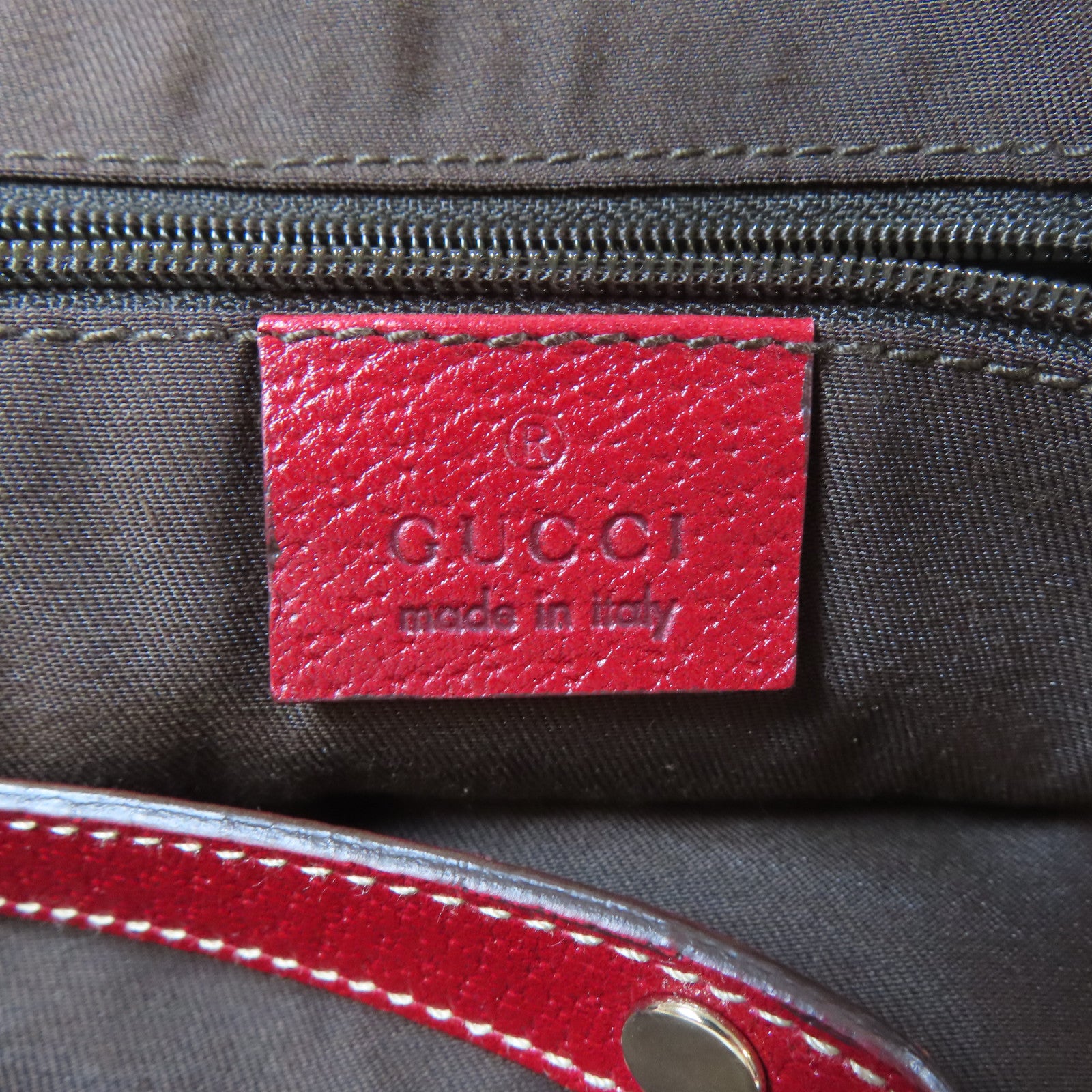 GUCCI 帆布Tote Bag金扣手挽袋米色/紅色