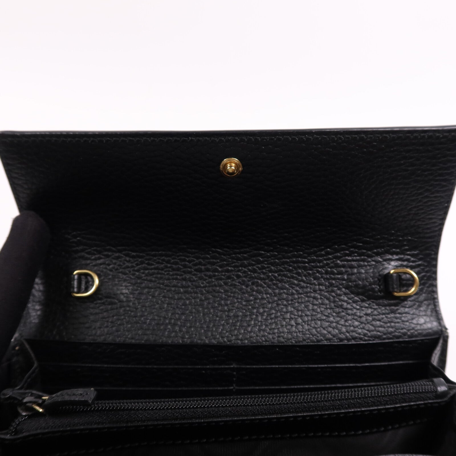 GUCCI 塗層帆布/皮革GG Marmont Wallet金扣鏈帶錢包