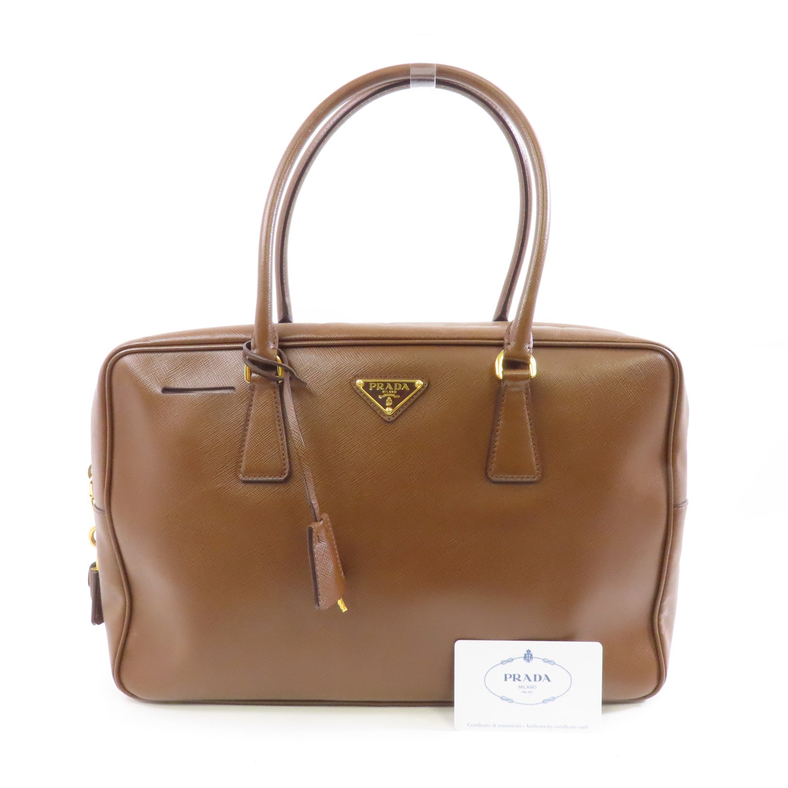 PRADA 牛皮皮革Shoulder Bag/Handbag金扣肩背袋/手挽袋啡色