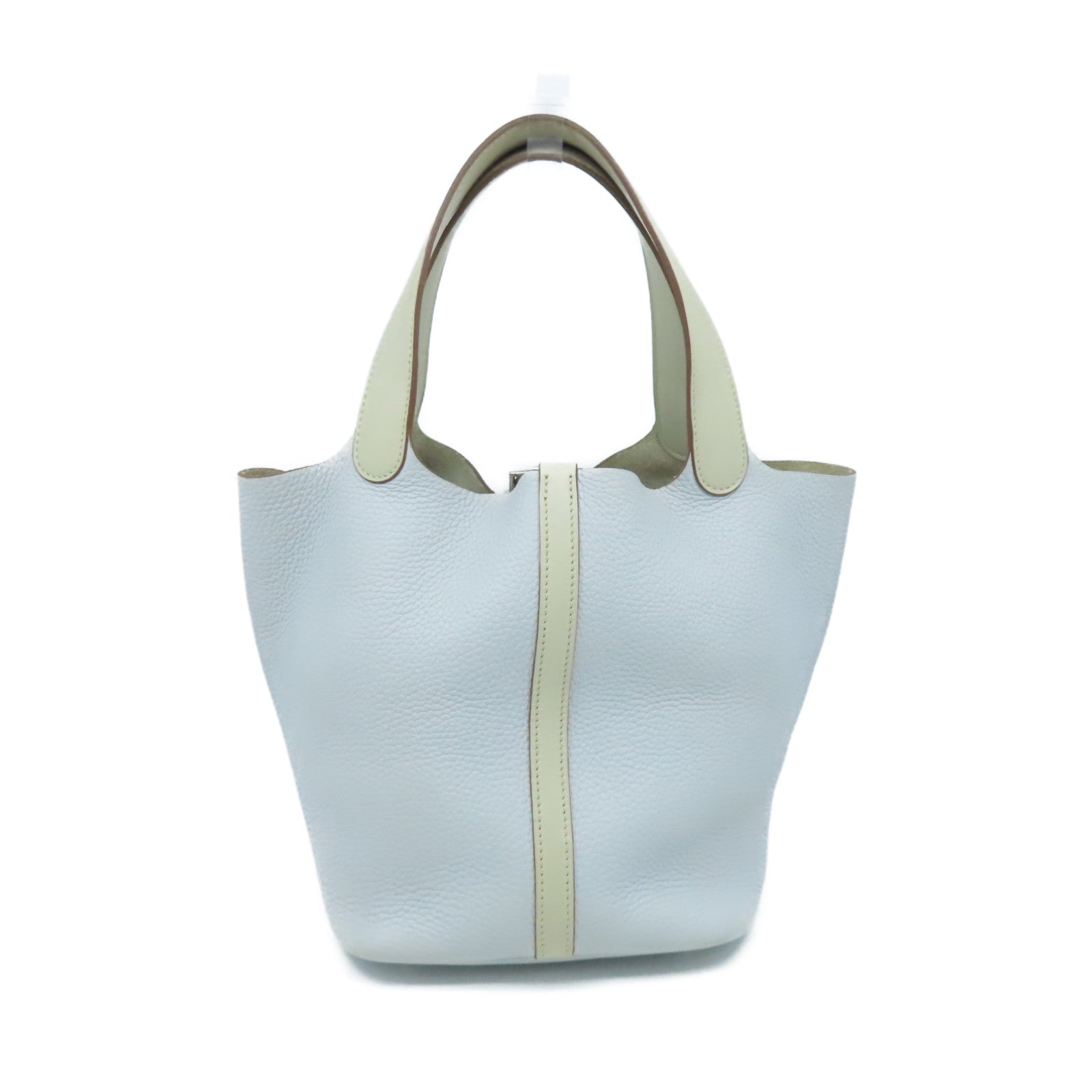 HERMES 【激減優惠】Clemence皮革Picotin MM Handbag銀扣手挽袋Bleu Pale蒼白藍色