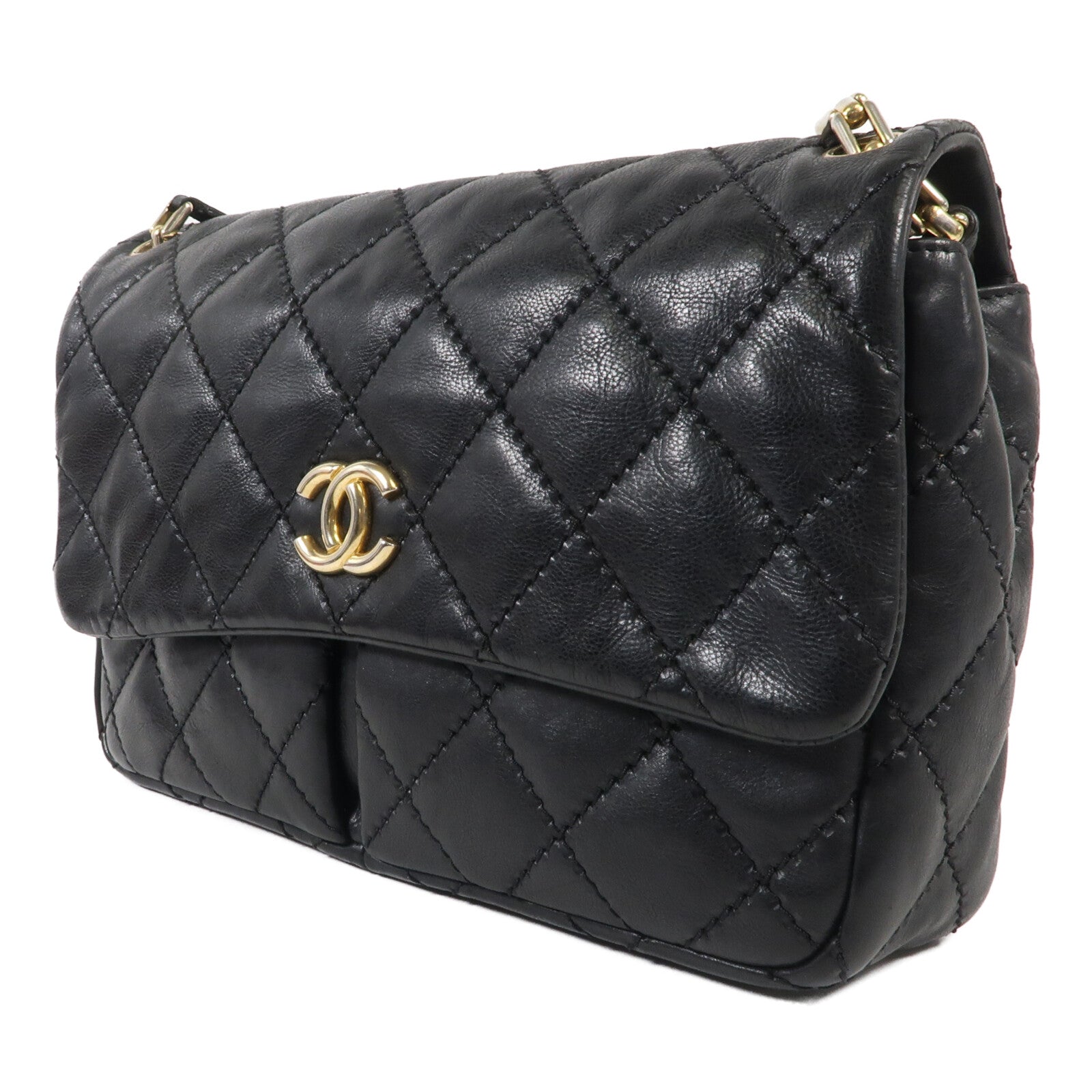 CHANEL 牛皮皮革Chain Shoulder金扣鏈帶肩背袋