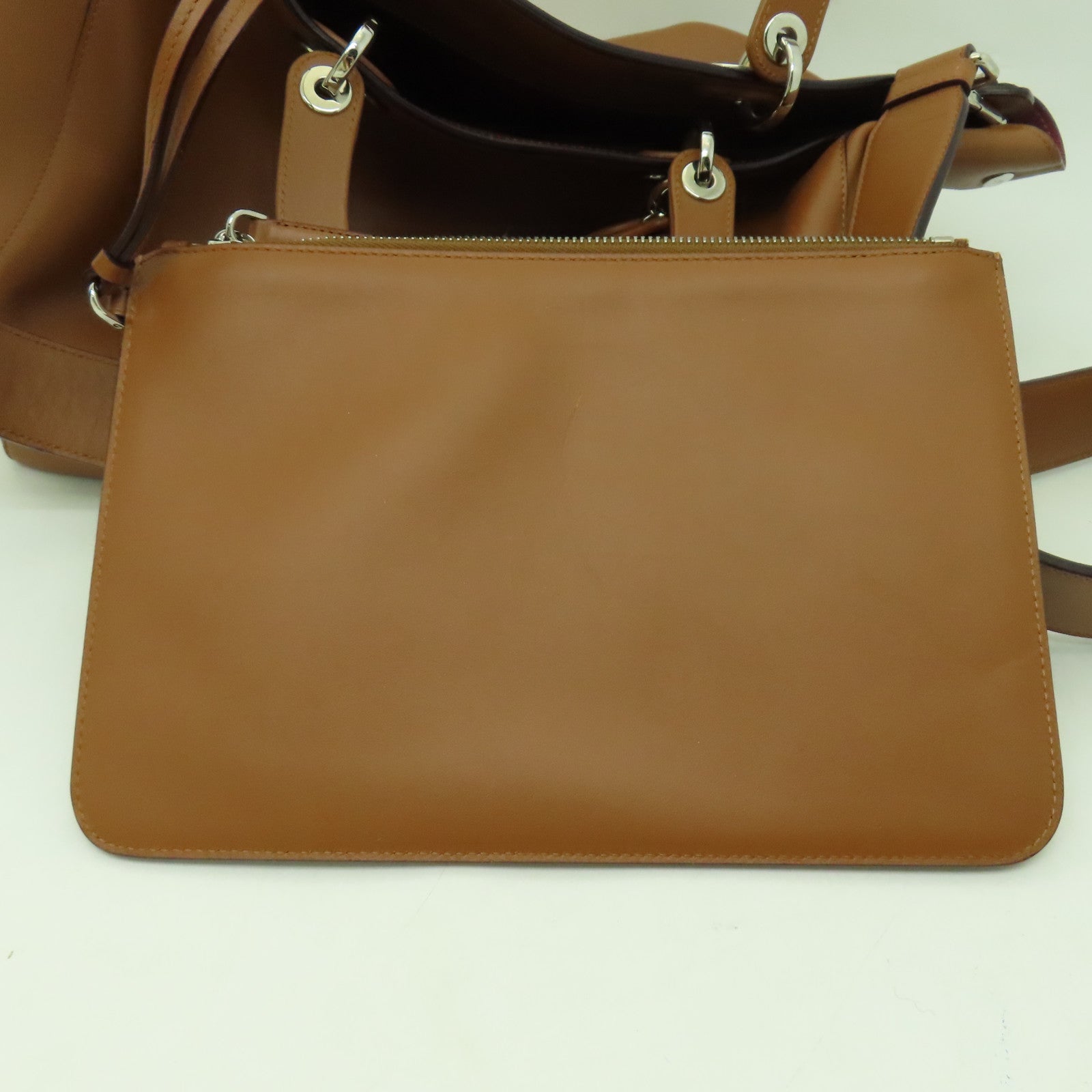 Dior 牛皮皮革2 Way Shoulder銀扣手挽肩背兩用袋啡色