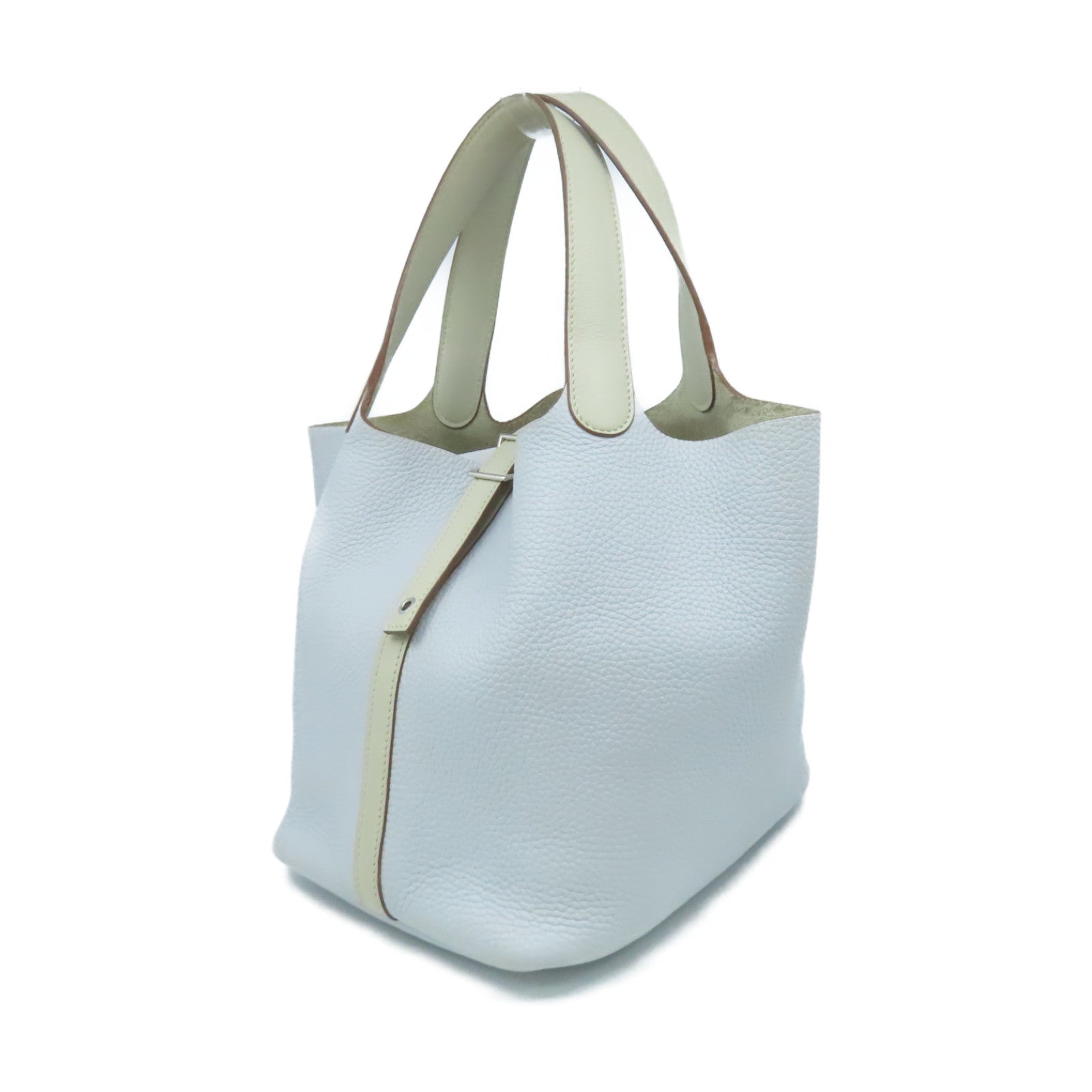 HERMES 【激減優惠】Clemence皮革Picotin MM Handbag銀扣手挽袋Bleu Pale蒼白藍色