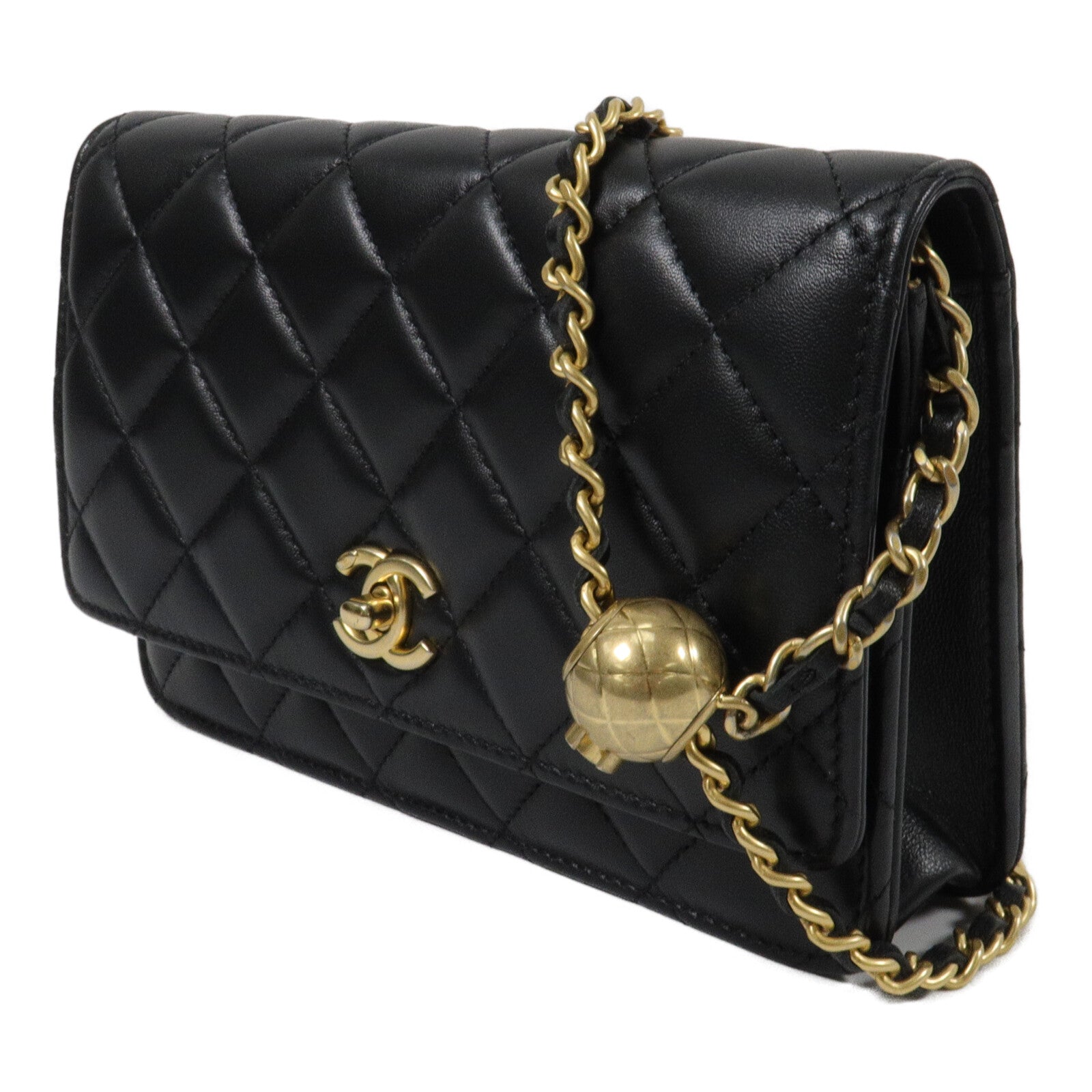 CHANEL 羊皮皮革Wallet On Chain With Gold Ball鏈帶肩背袋