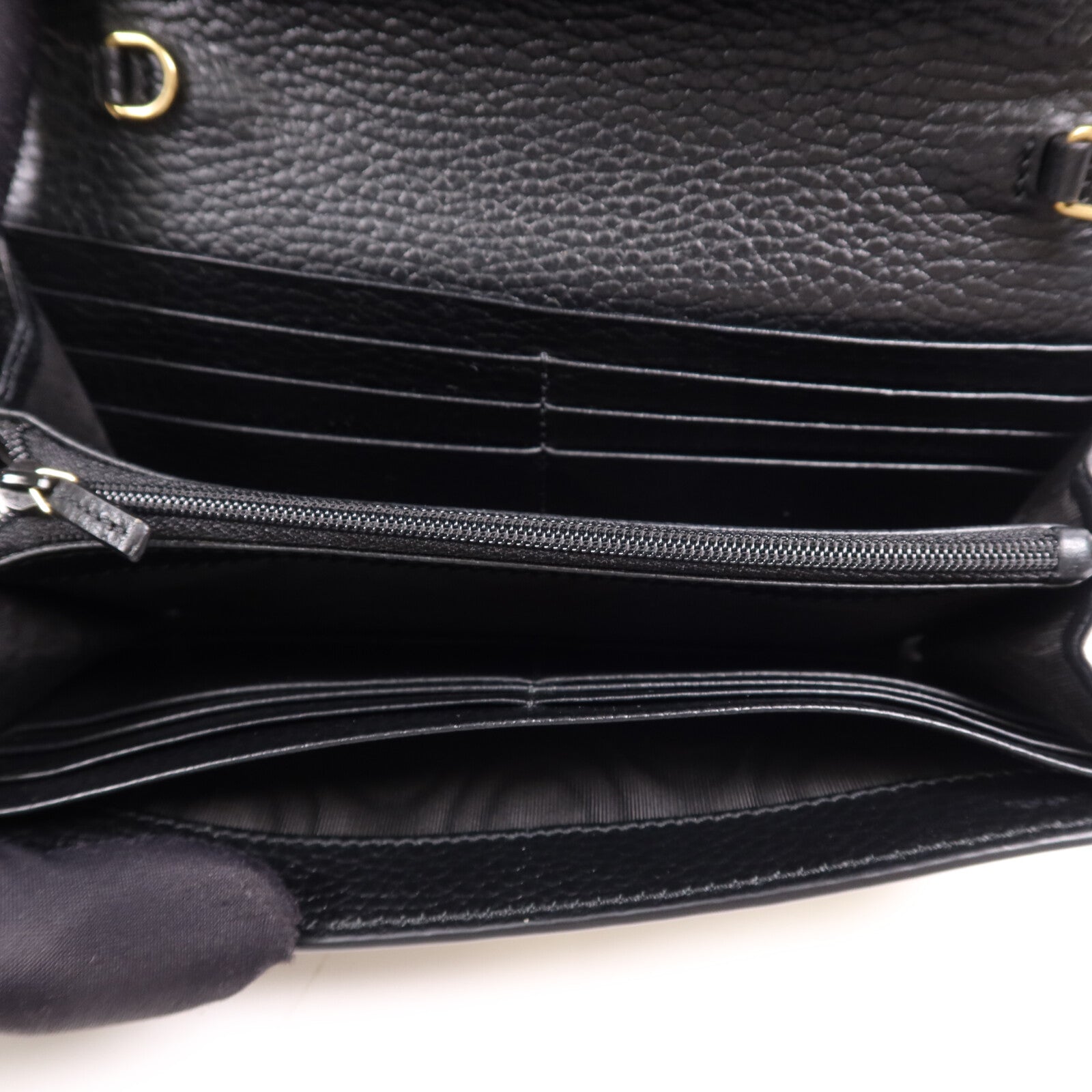 GUCCI 塗層帆布/皮革GG Marmont Wallet金扣鏈帶錢包