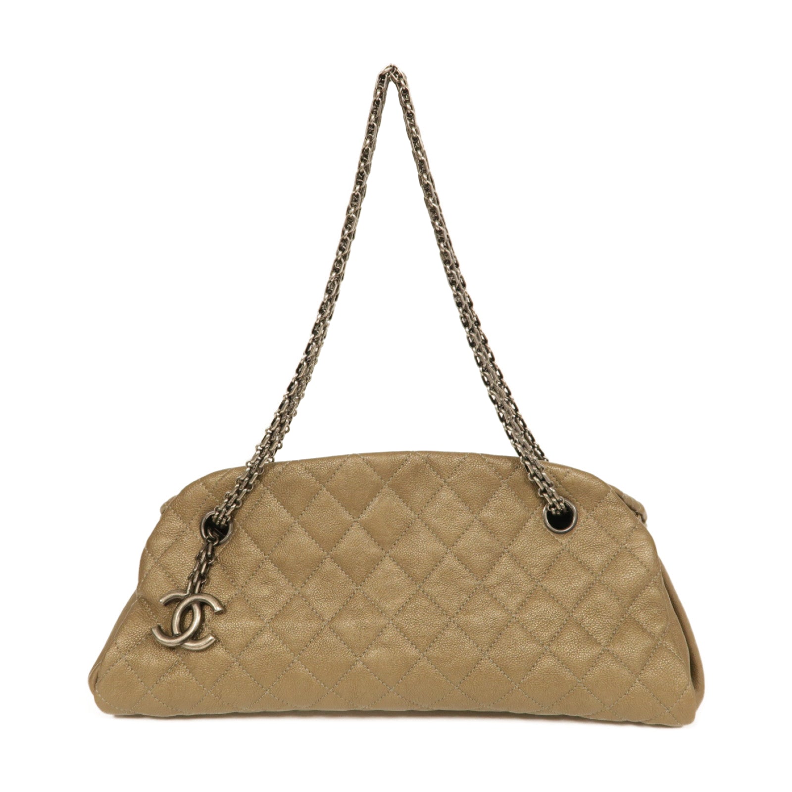 CHANEL 【激減優惠】Caviar皮革Chain Shoulder Bag銀扣鏈帶肩背袋青銅色