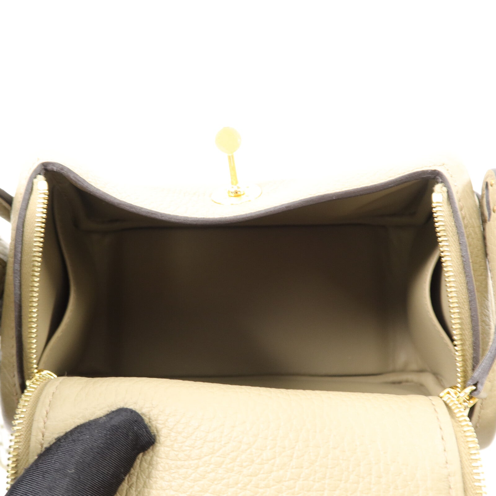 HERMES Clemence皮革Mini Lindy手挽肩背兩用袋Beige Marfa