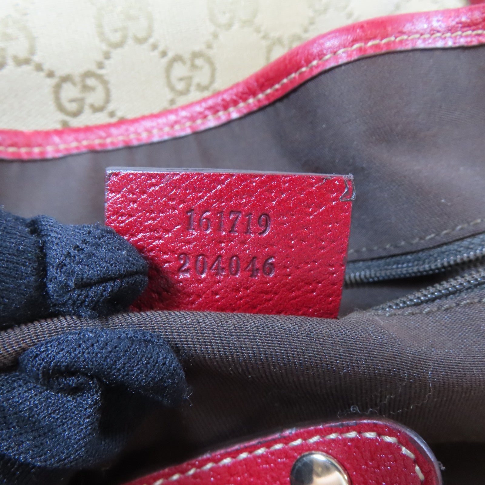 GUCCI 帆布Tote Bag金扣手挽袋米色/紅色