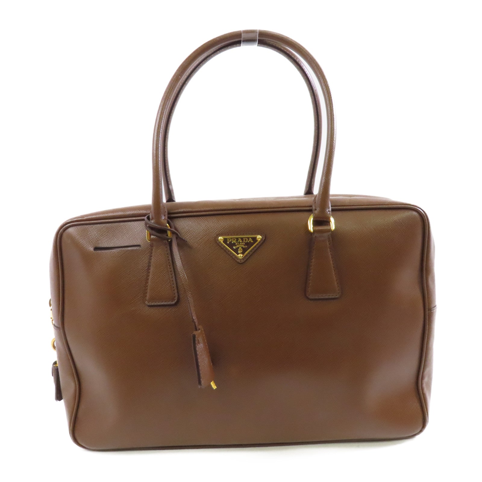 PRADA 牛皮皮革Shoulder Bag/Handbag金扣肩背袋/手挽袋啡色