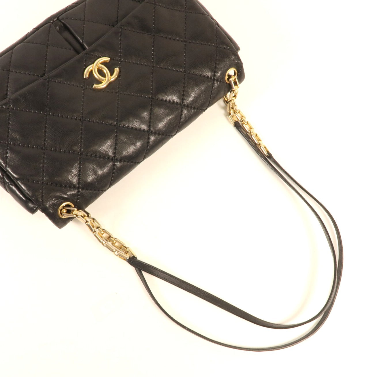 CHANEL 牛皮皮革Chain Shoulder金扣鏈帶肩背袋