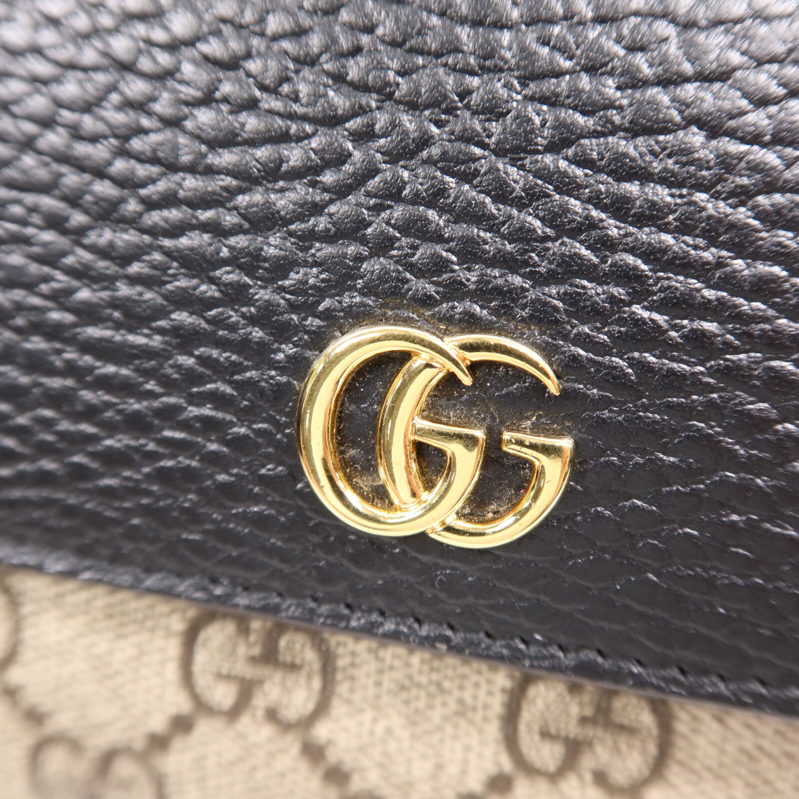 GUCCI 塗層帆布/皮革GG Marmont Wallet金扣鏈帶錢包