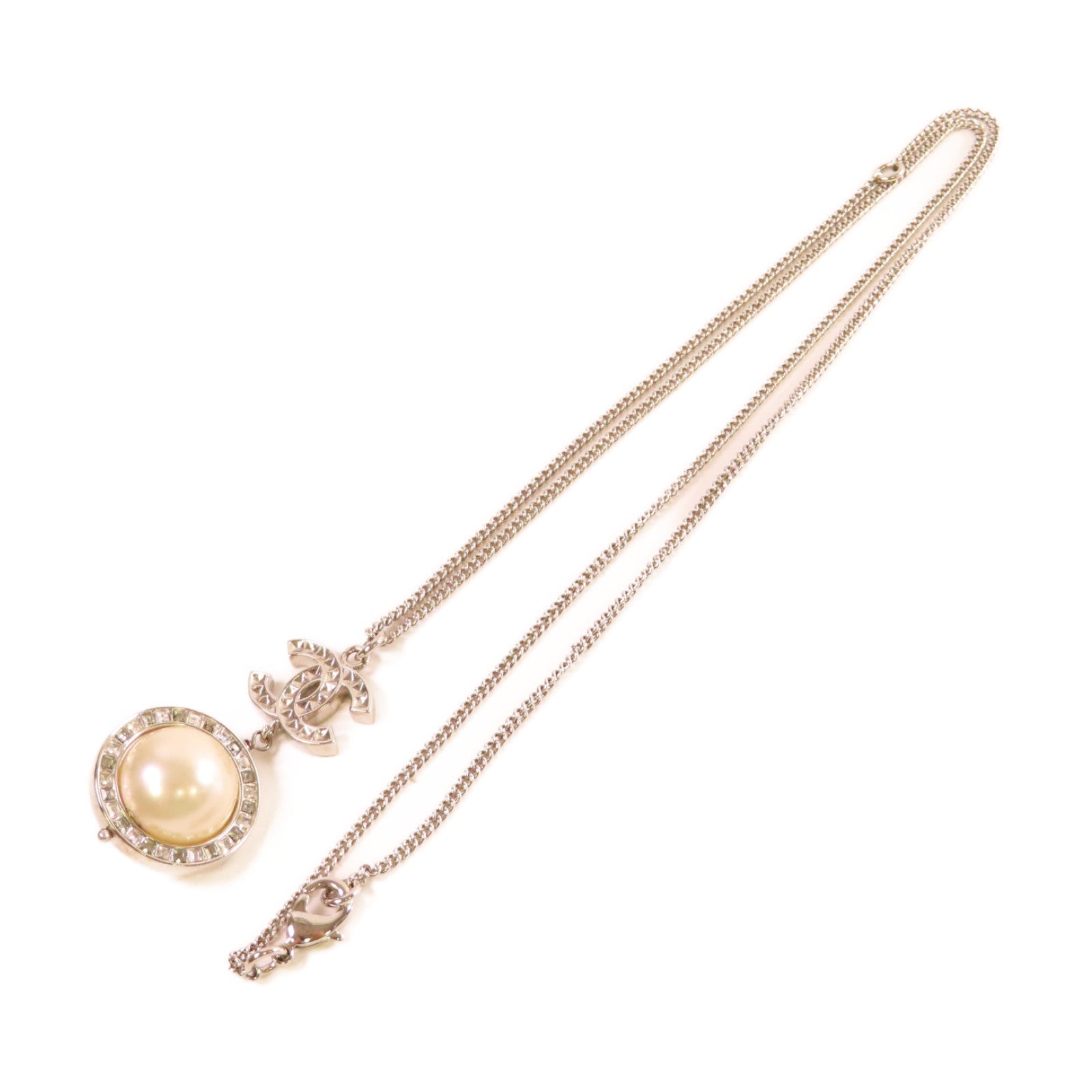 CHANEL 【激減優惠】仿珍珠/金屬CC Necklace項鏈珍珠色/銀色