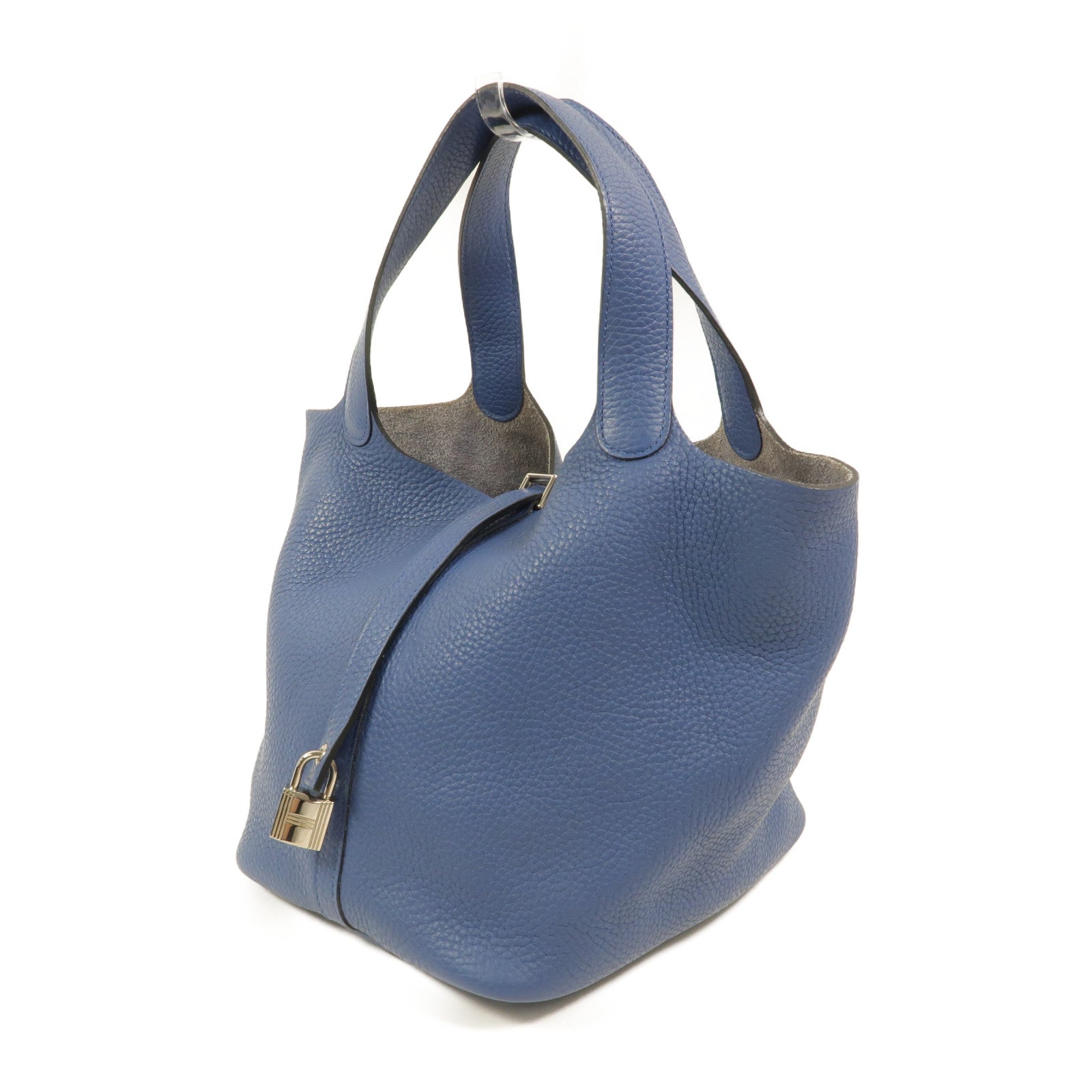 HERMES Clemence皮革Picotin MM手挽袋Bleu Agate