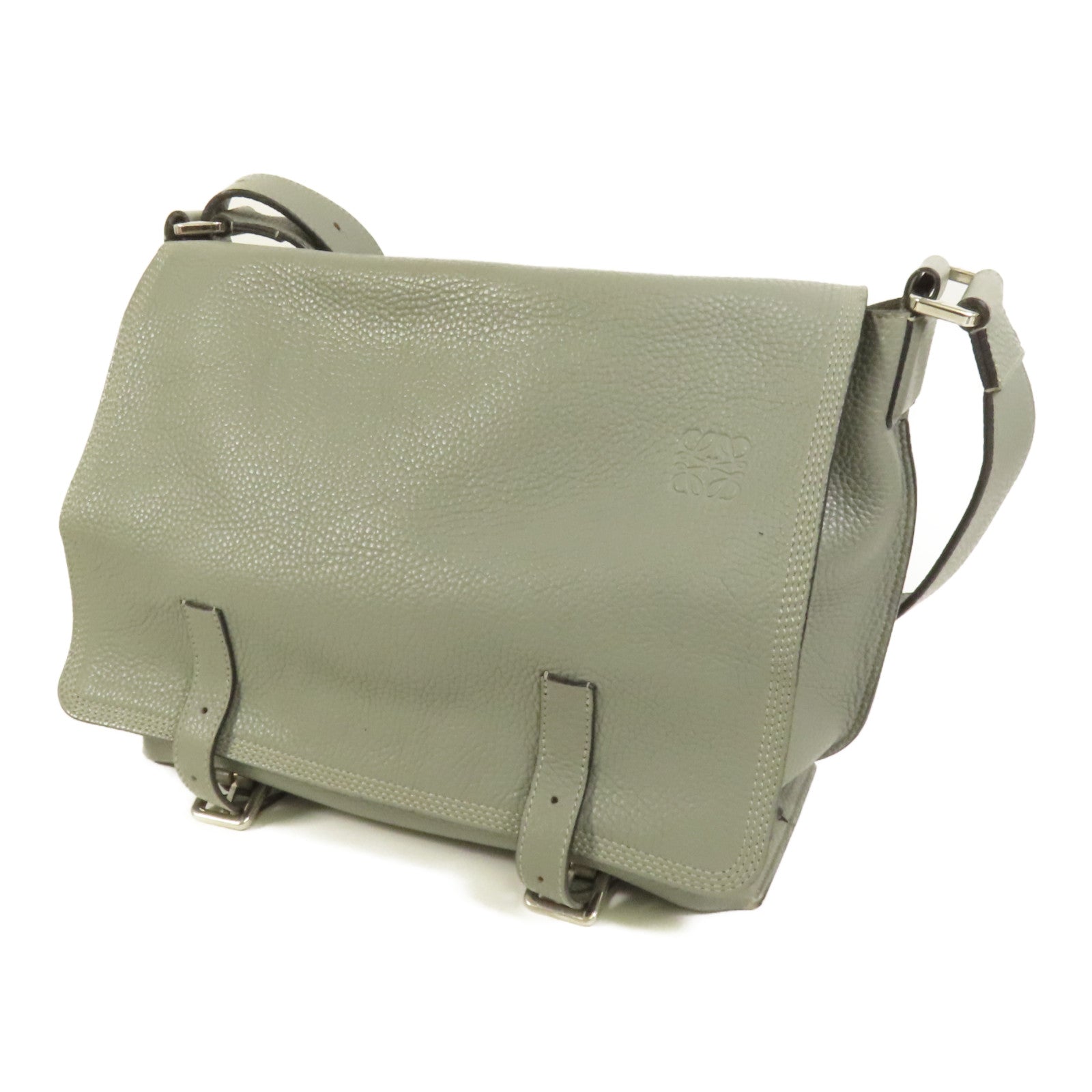 LOEWE 牛皮皮革Military Messenger銀扣肩背袋