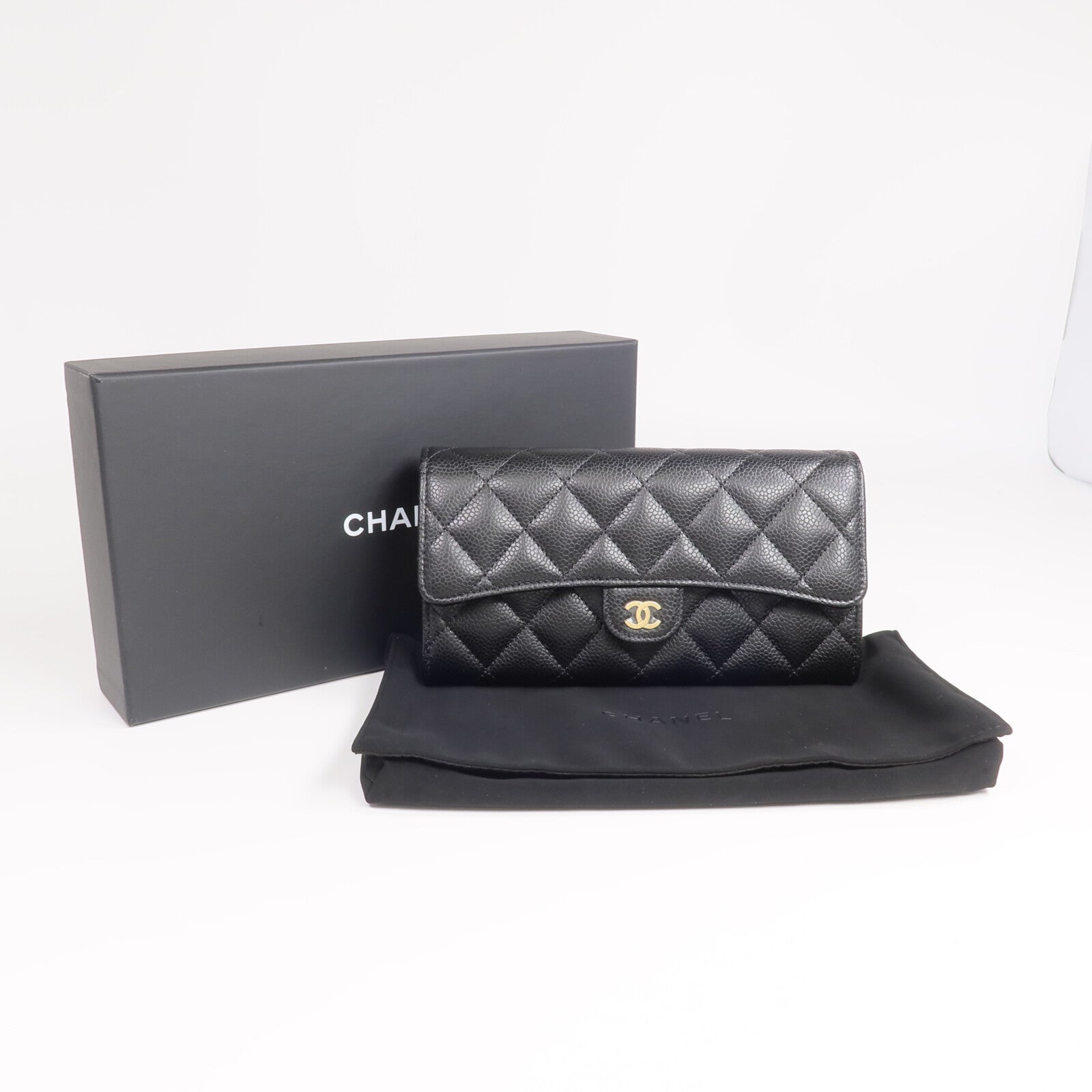 CHANEL 【激減優惠】牛皮皮革Long Wallet金扣長錢包