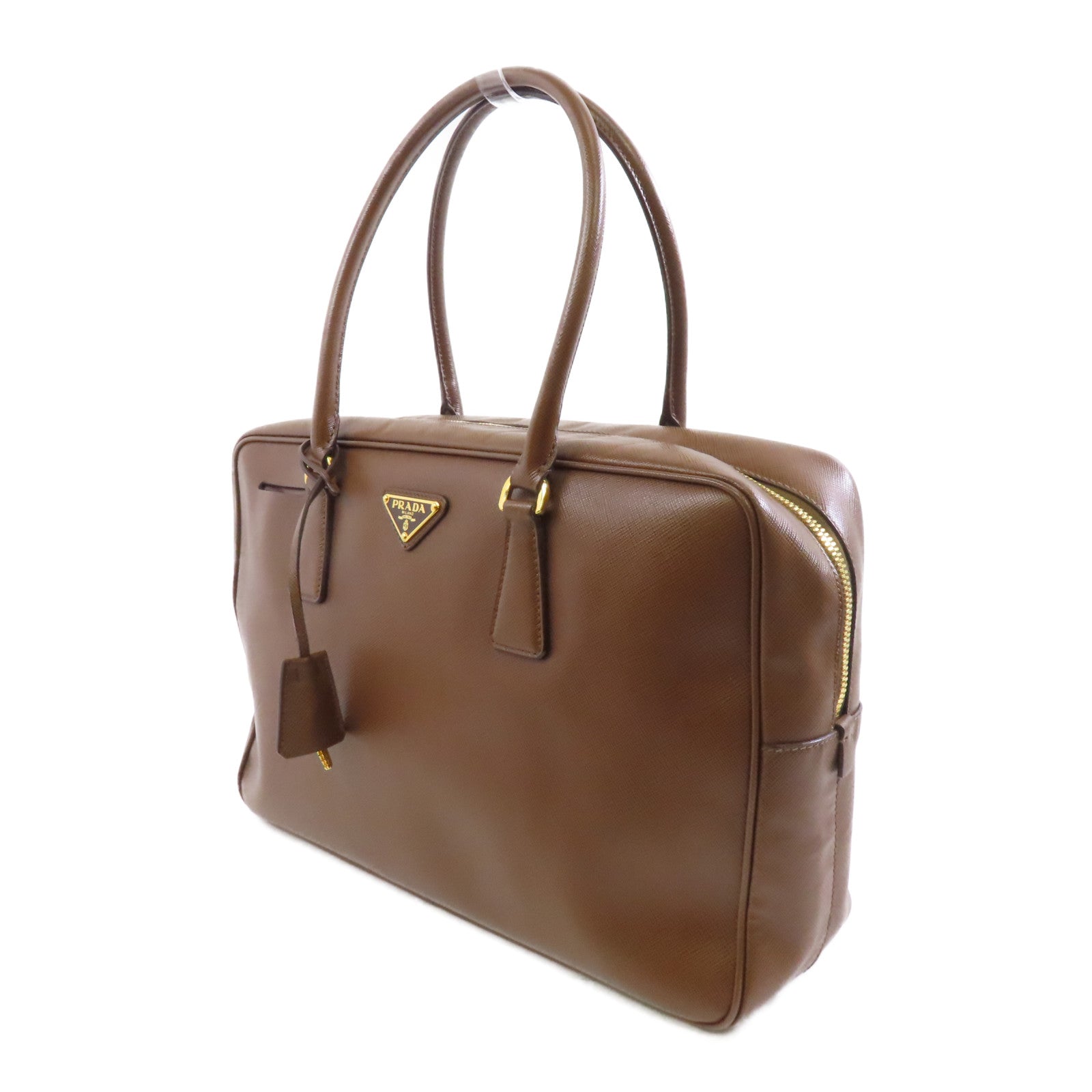 PRADA 牛皮皮革Shoulder Bag/Handbag金扣肩背袋/手挽袋啡色