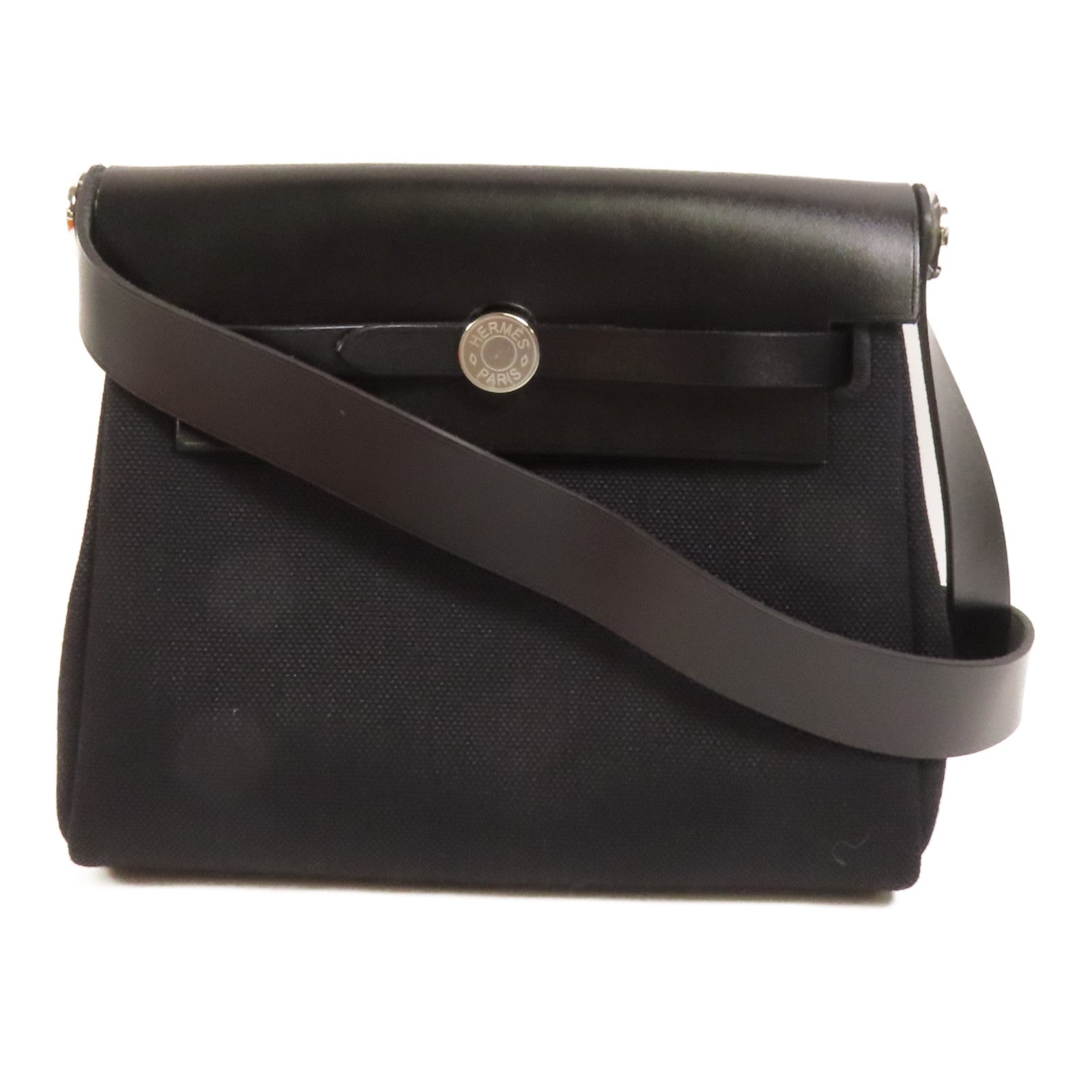 HERMES 帆布Mini Herbag銀扣肩背袋Noir