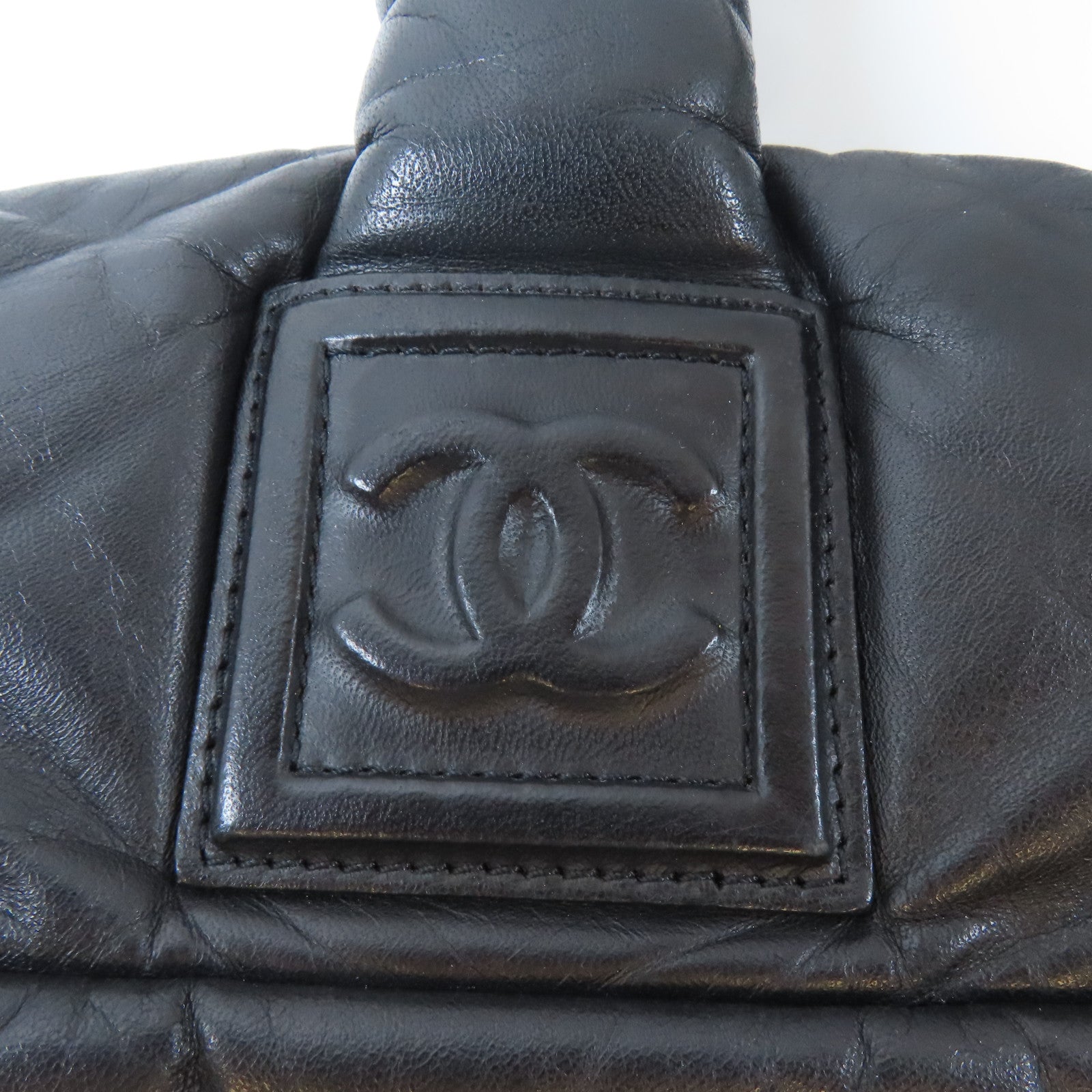 CHANEL 羊皮皮革Coco Cocoon銀扣肩背袋黑色