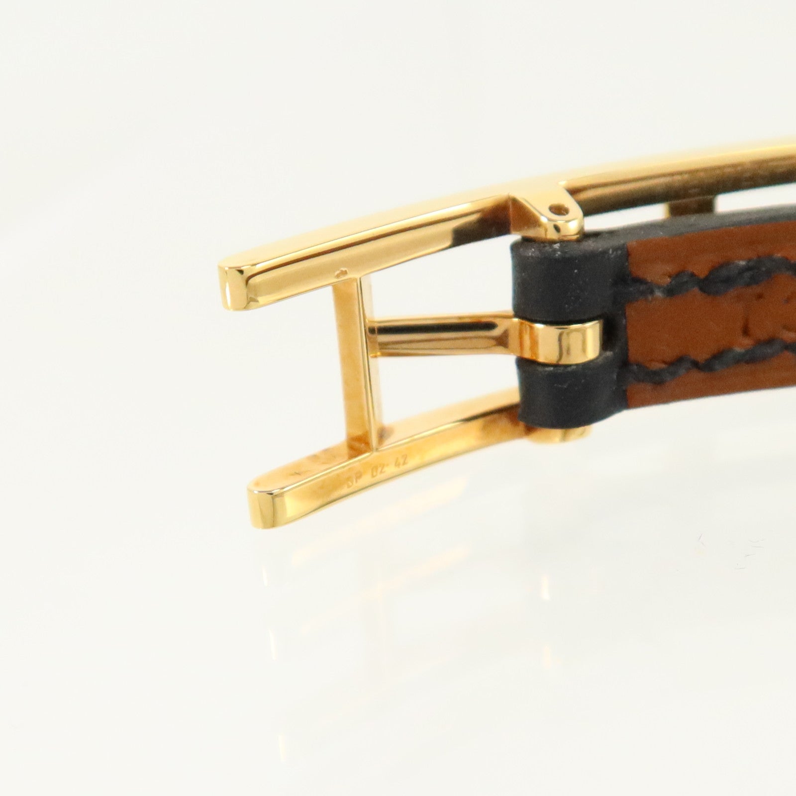 HERMES Chamonix/Tadelakt皮革Behapi Double Tour Bracelet金扣手鏈Black/Fauve