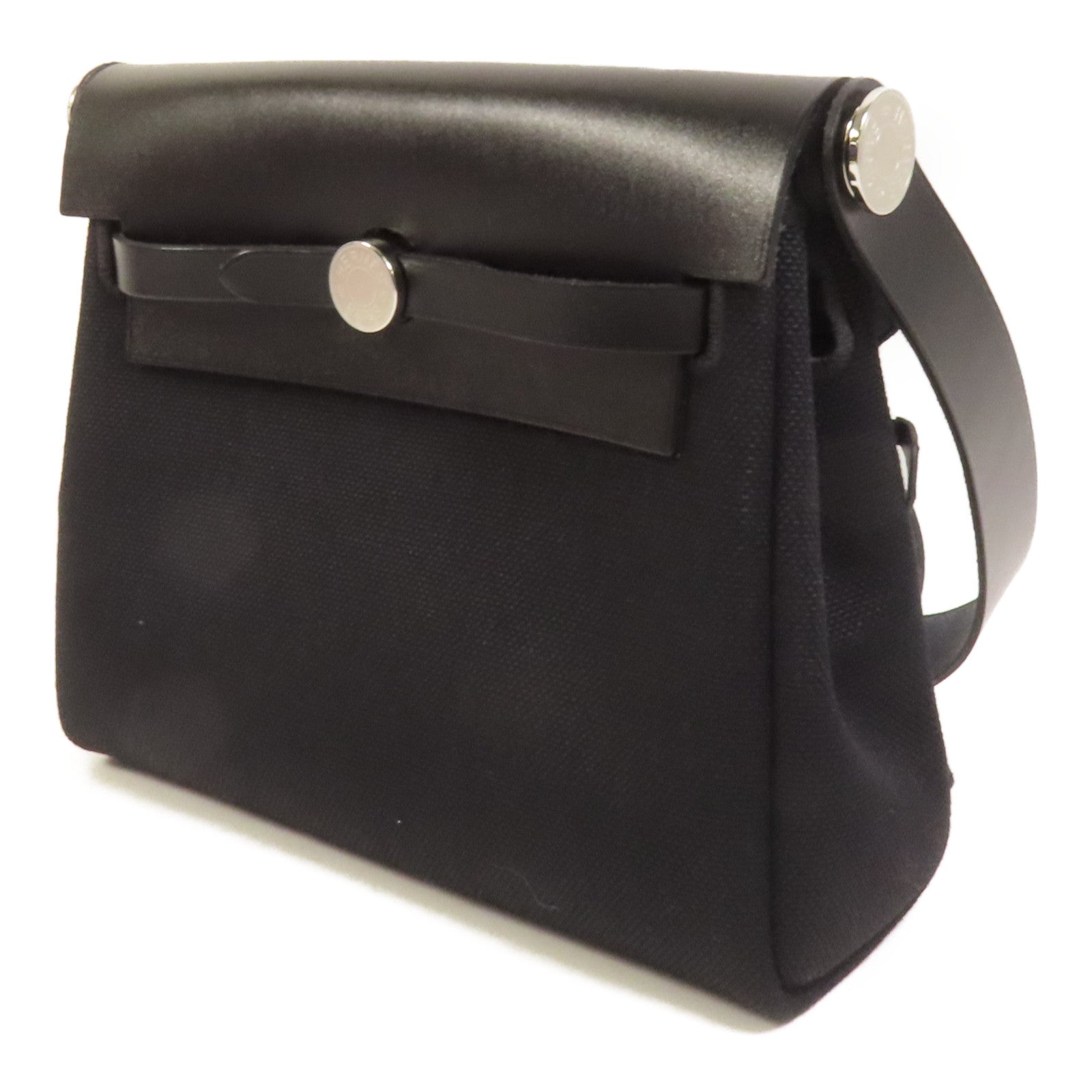 HERMES 帆布Mini Herbag銀扣肩背袋Noir