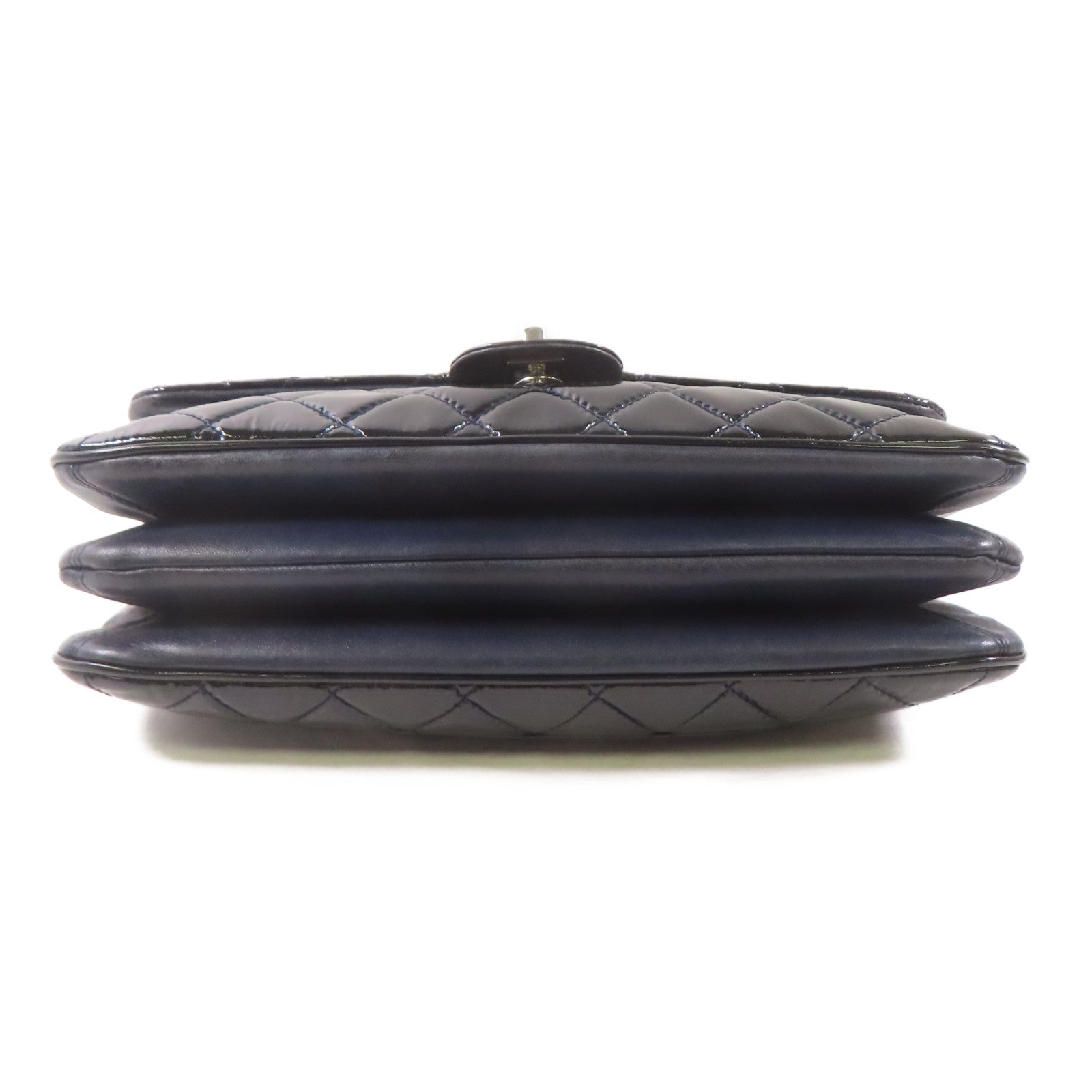 CHANEL 漆皮皮革Chain Shoulder Bag銀扣鏈帶肩背袋黑色