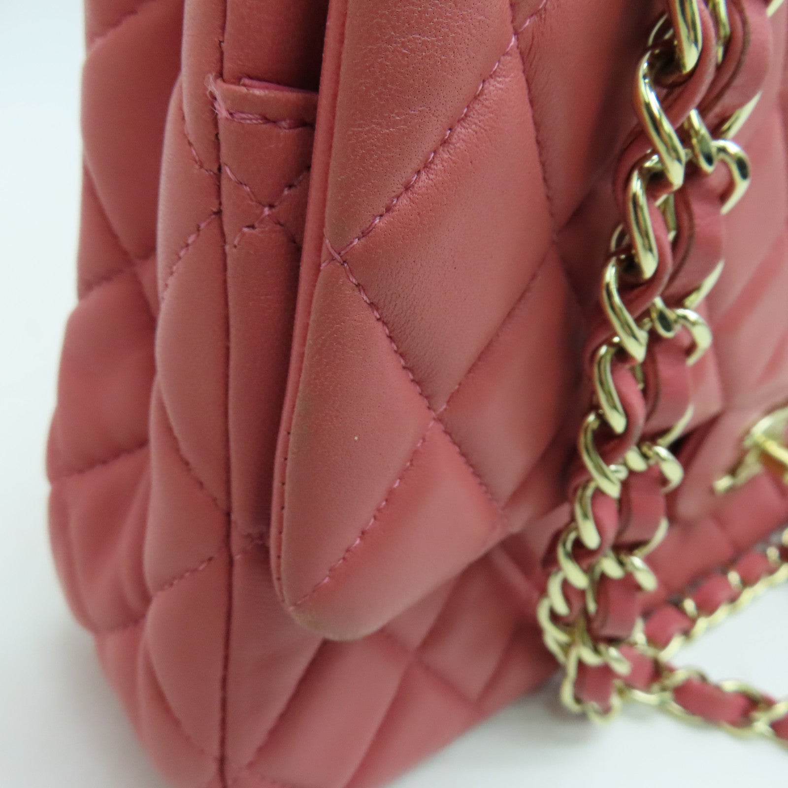 CHANEL 羊皮皮革Chain Shoulder链带肩背袋金扣粉红色