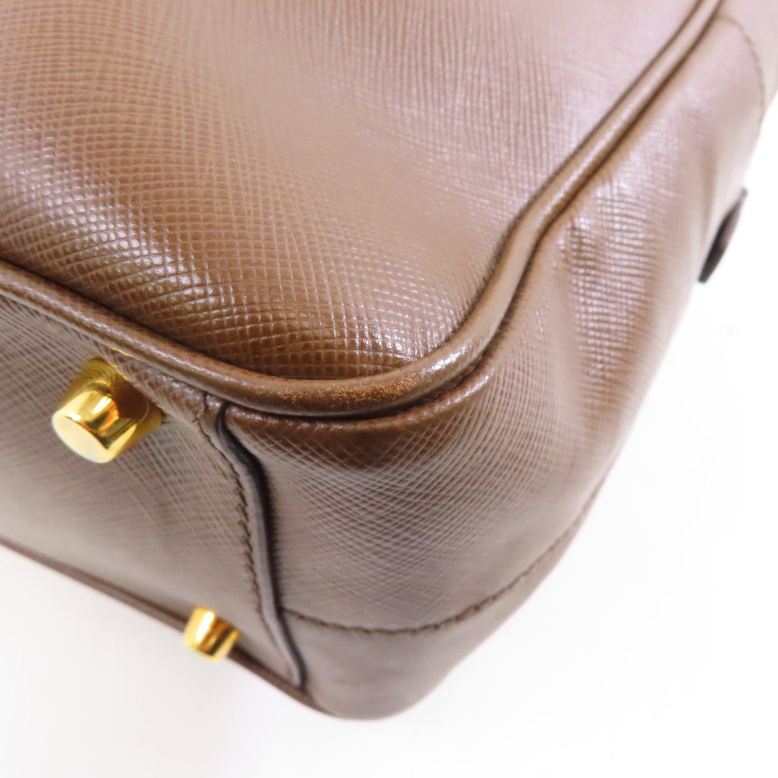 PRADA 牛皮皮革Shoulder Bag/Handbag金扣肩背袋/手挽袋啡色