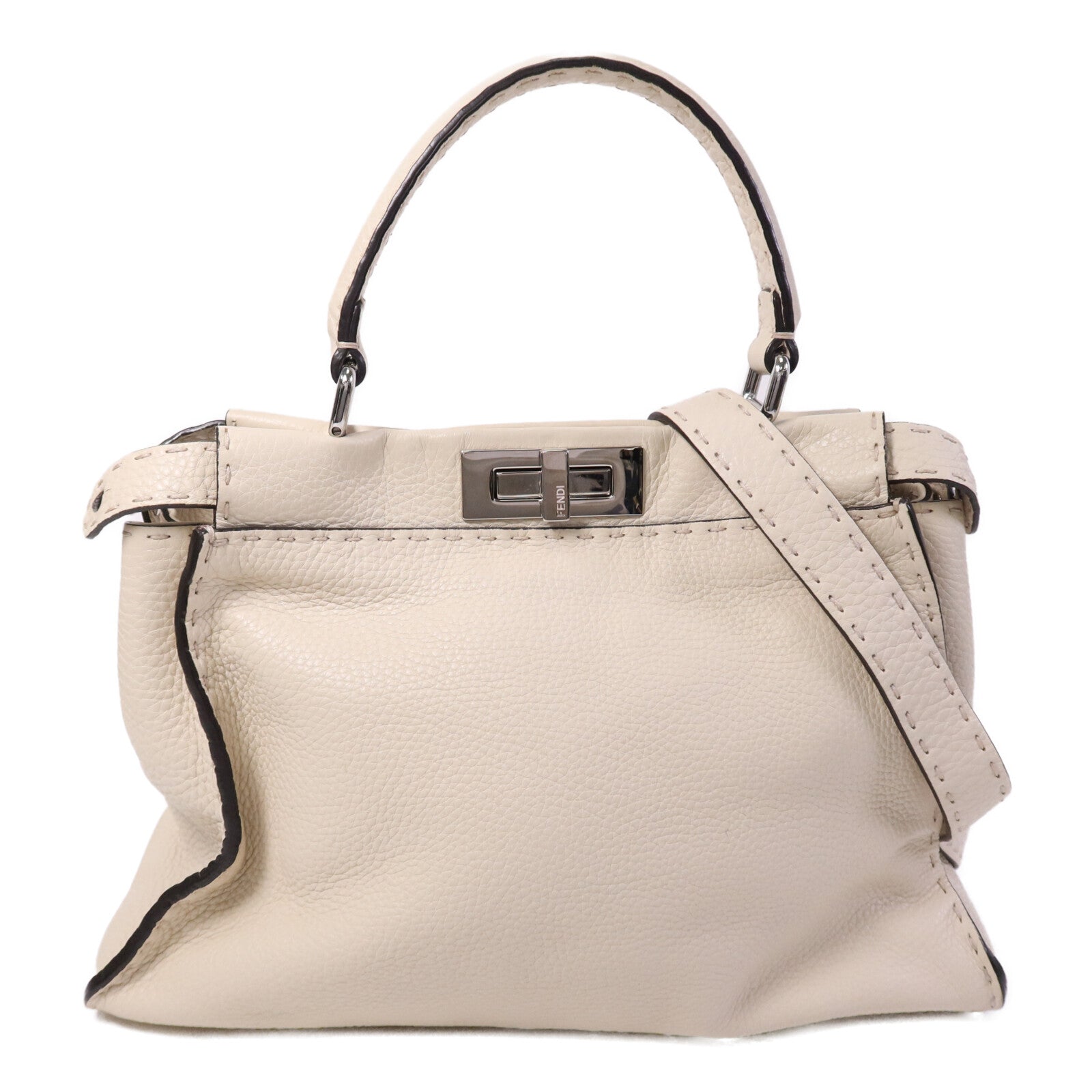 FENDI 【激減優惠】牛皮皮革Peekaboo Medium銀扣肩背袋