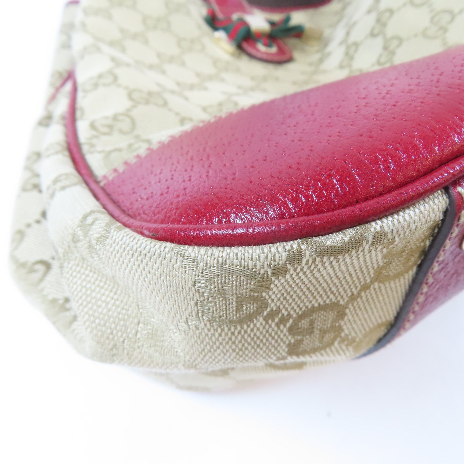 GUCCI 帆布Tote Bag金扣手挽袋米色/紅色