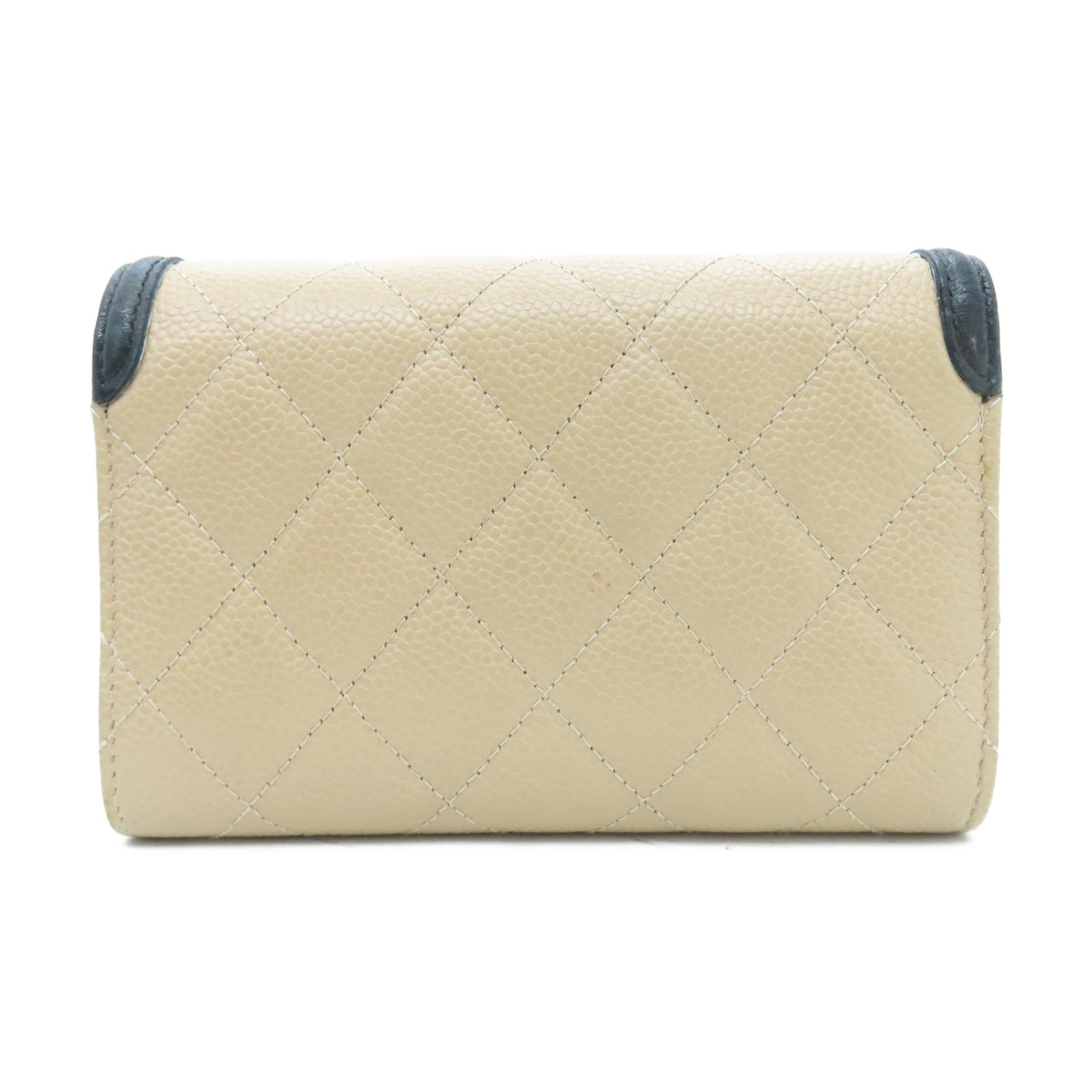 CHANEL 【激減優惠】菱格Caviar皮革Wallet金扣長錢包米色/黑色
