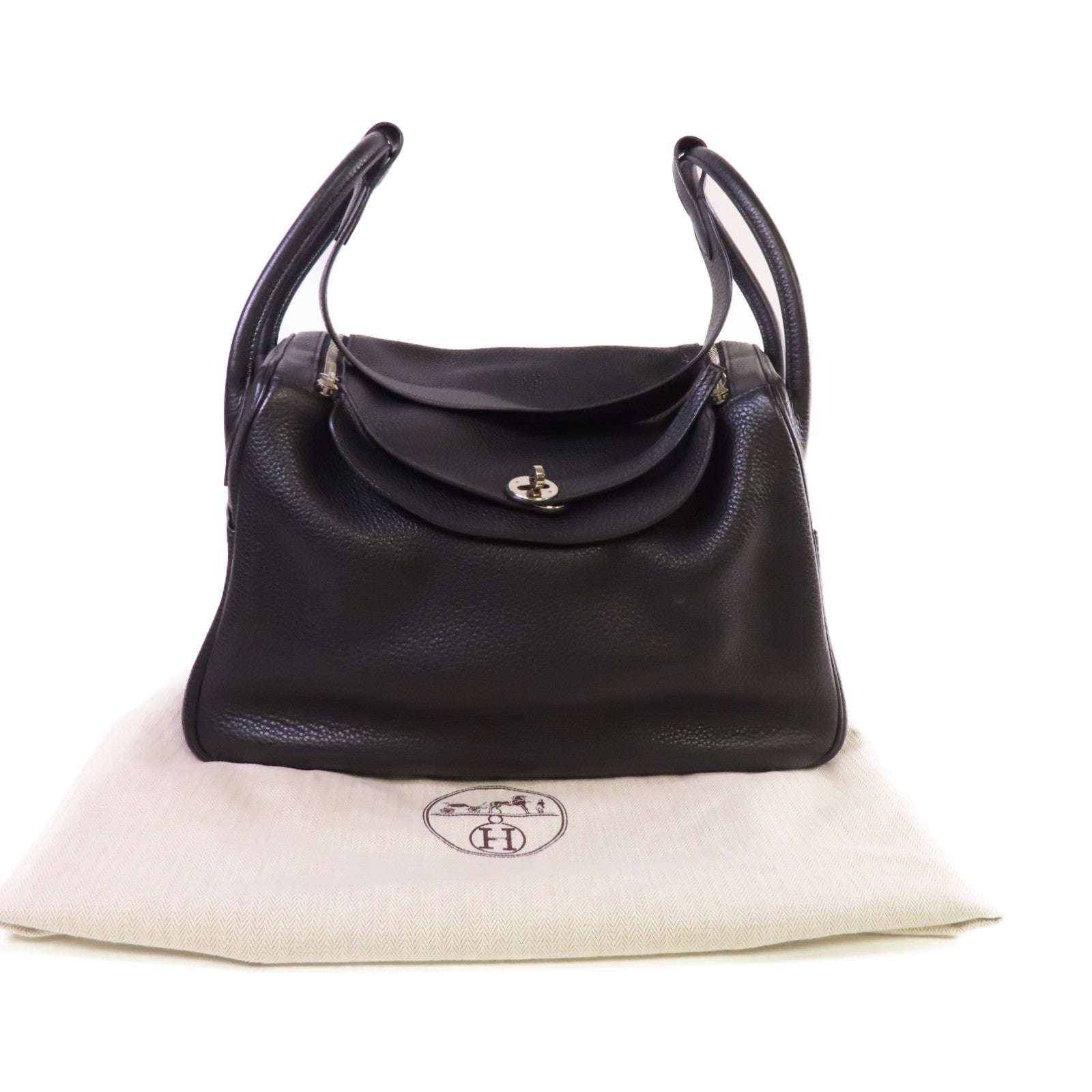 HERMES 【激減優惠】Clemence皮革Lindy 34 Shoulder Bag銀扣肩背袋黑色
