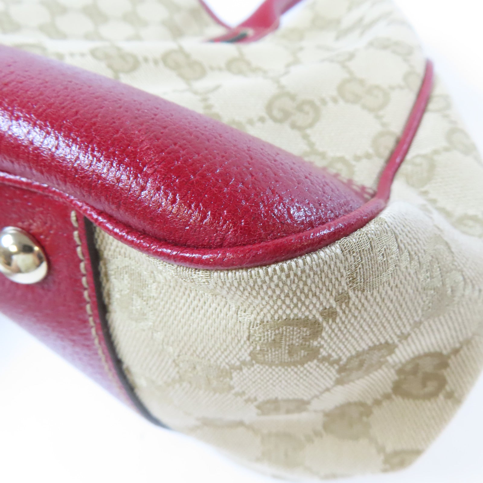 GUCCI 帆布Tote Bag金扣手挽袋米色/紅色