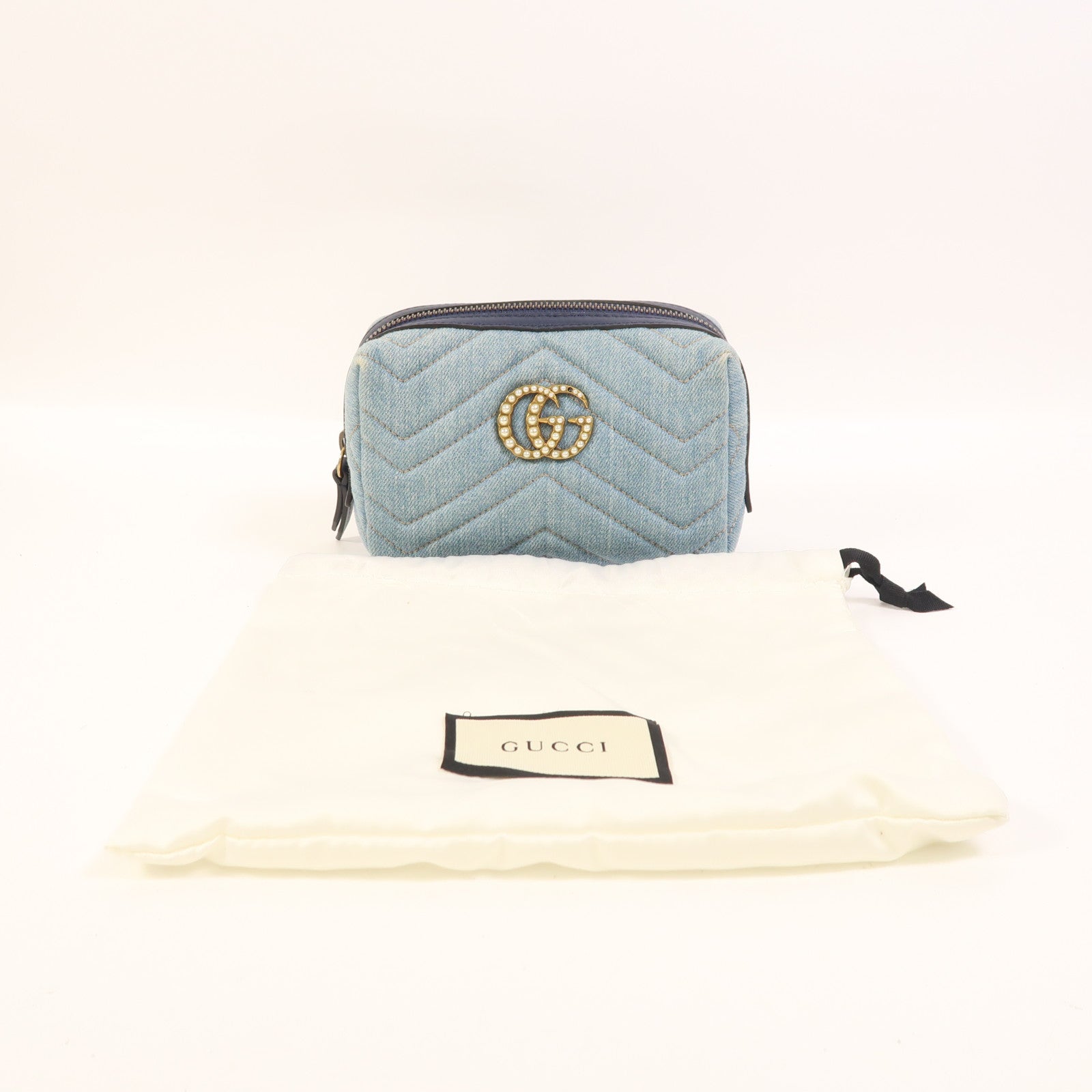 GUCCI 牛仔布Pouch金扣手拿包