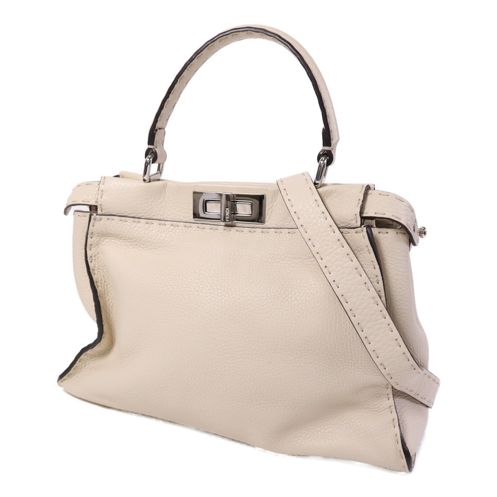 FENDI 【激減優惠】牛皮皮革Peekaboo Medium銀扣肩背袋