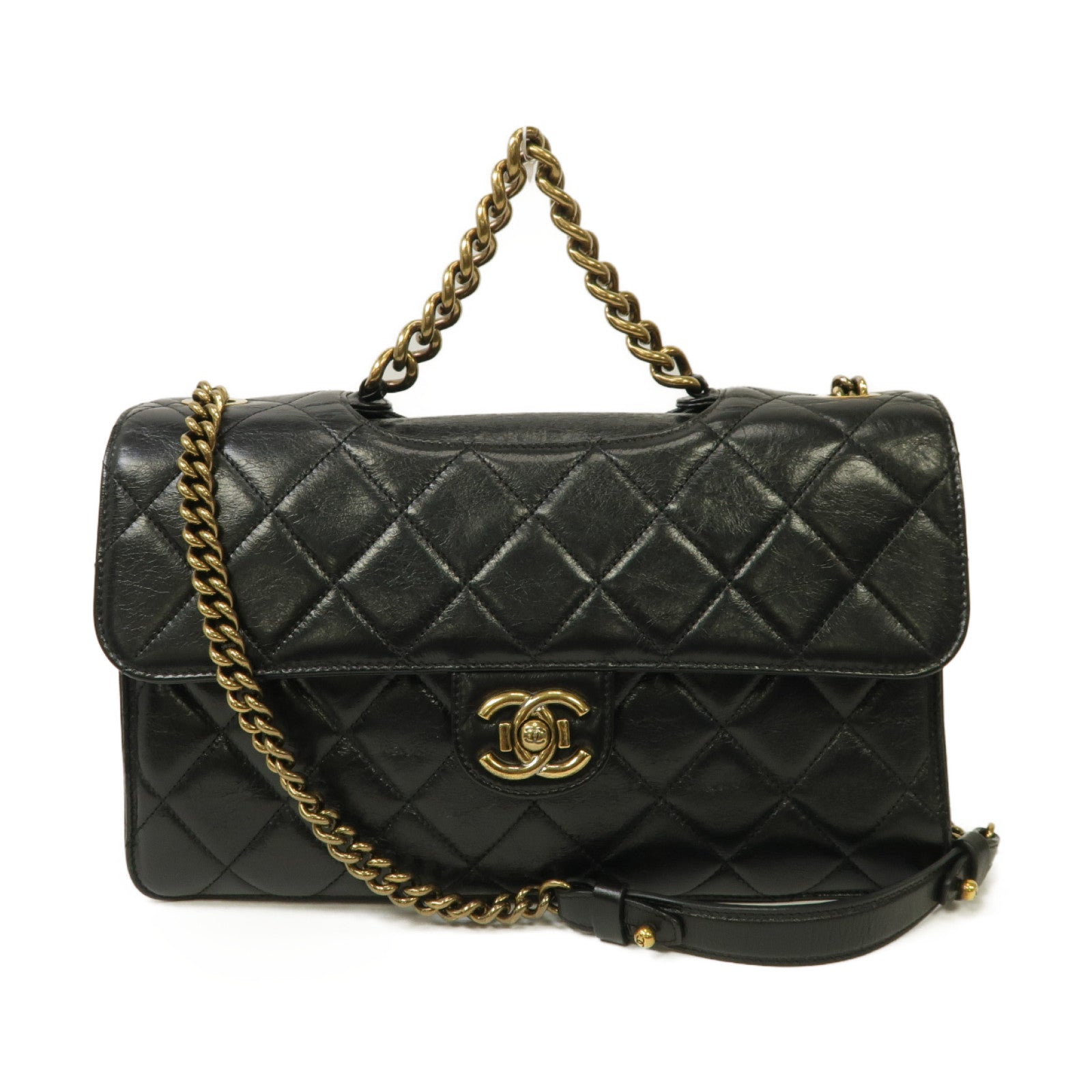 CHANEL 菱格牛皮皮革2way Shoulder Bag金扣手挽肩背兩用袋
