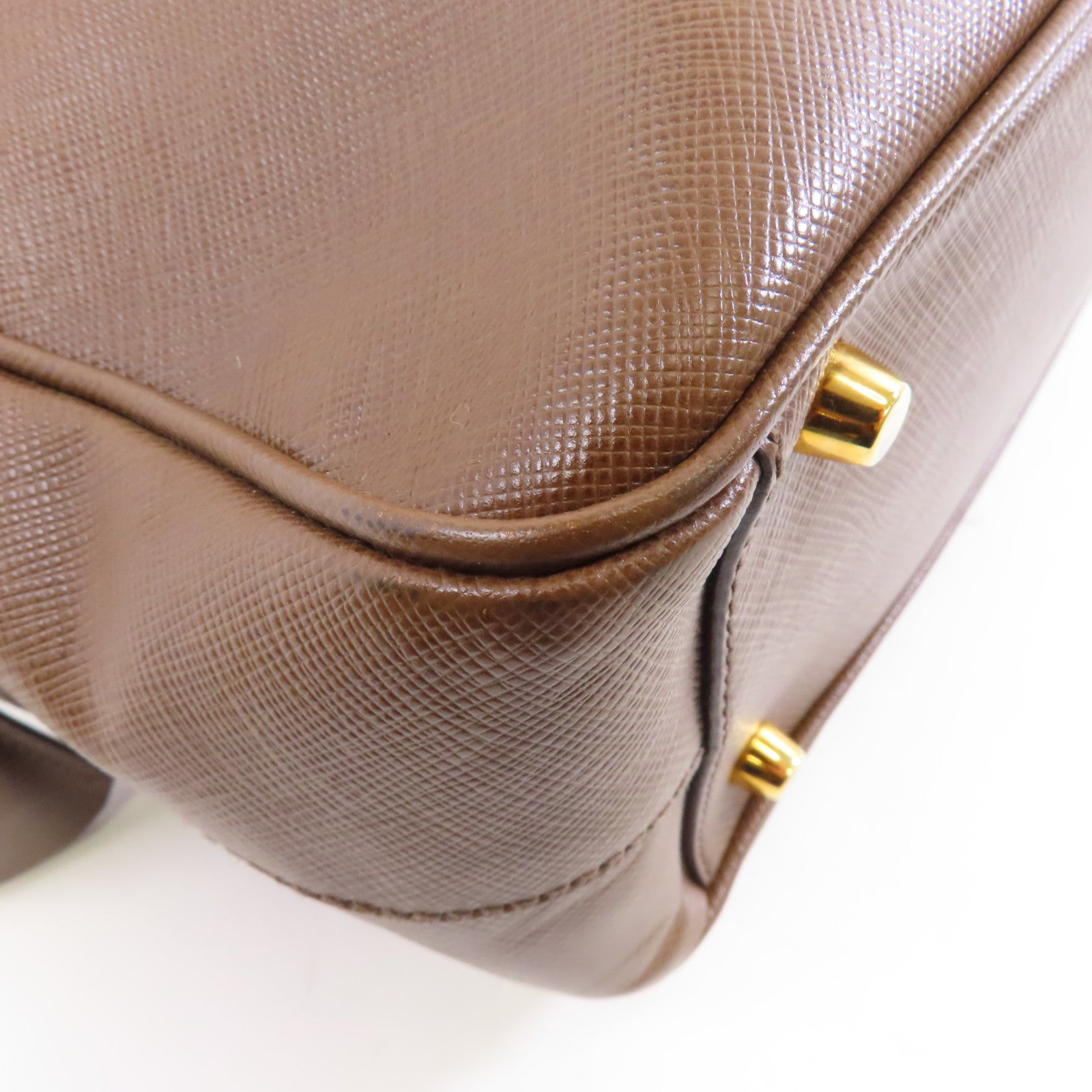 PRADA 牛皮皮革Shoulder Bag/Handbag金扣肩背袋/手挽袋啡色