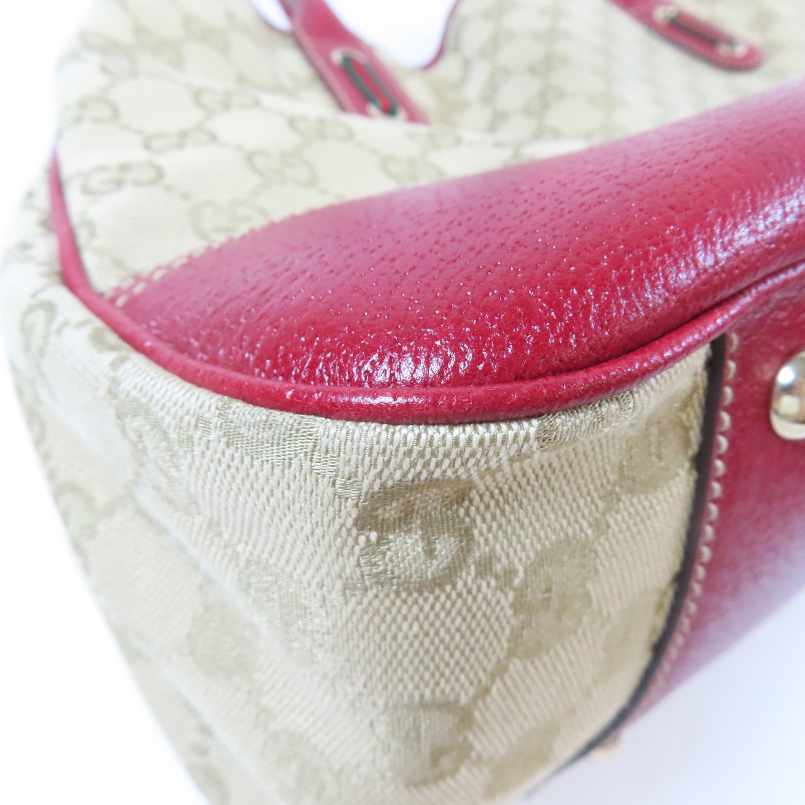 GUCCI 帆布Tote Bag金扣手挽袋米色/紅色