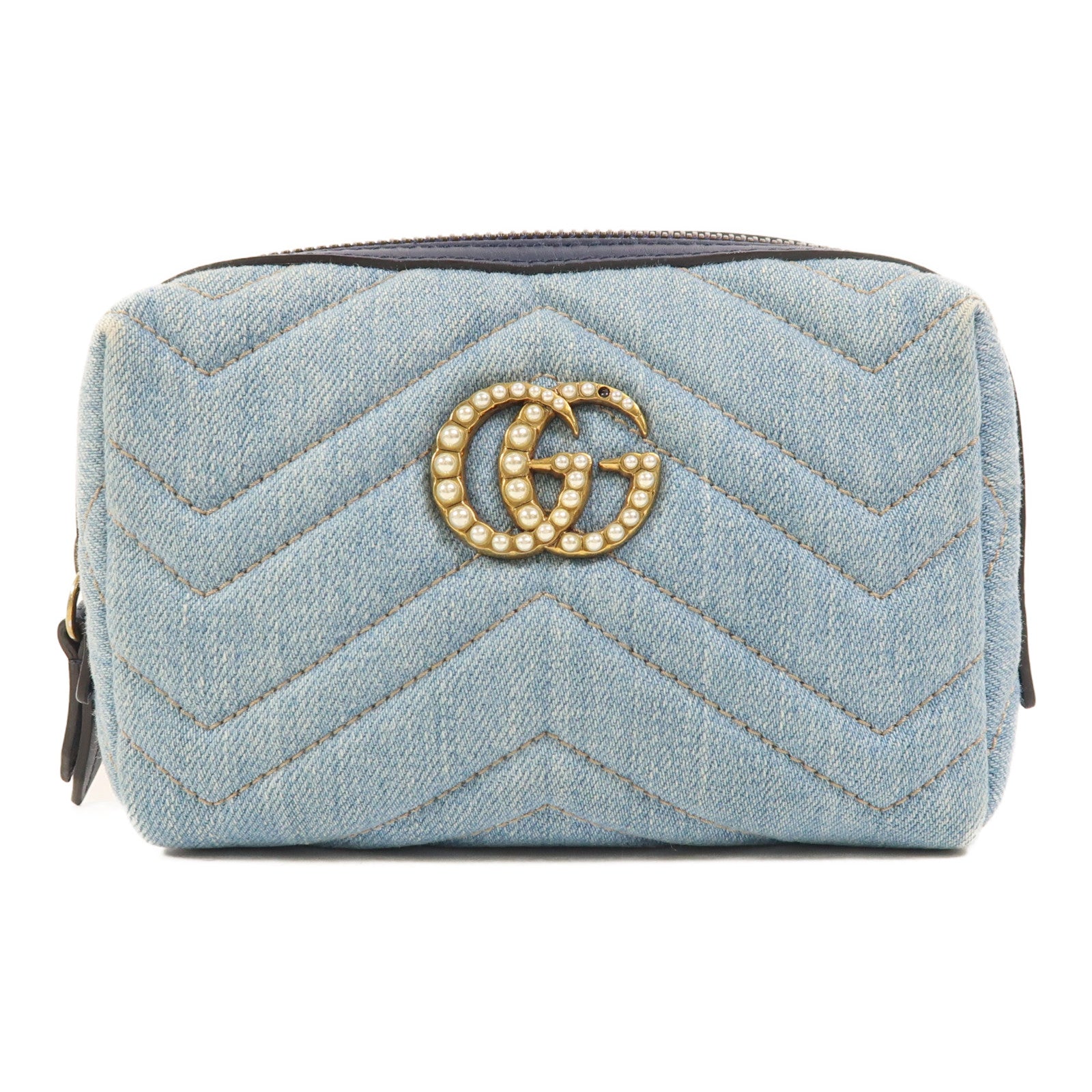 GUCCI 牛仔布Pouch金扣手拿包