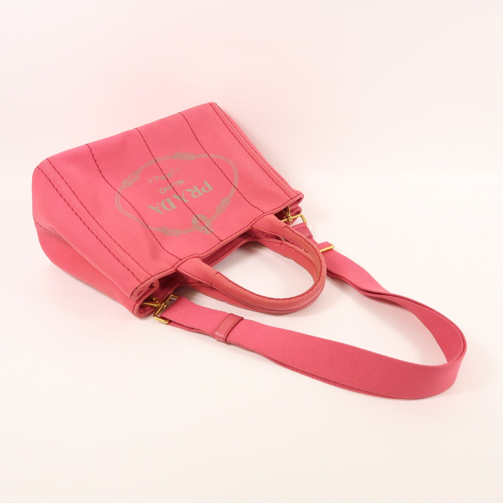 PRADA 帆布2 Way Shoulder金扣手挽肩背兩用袋