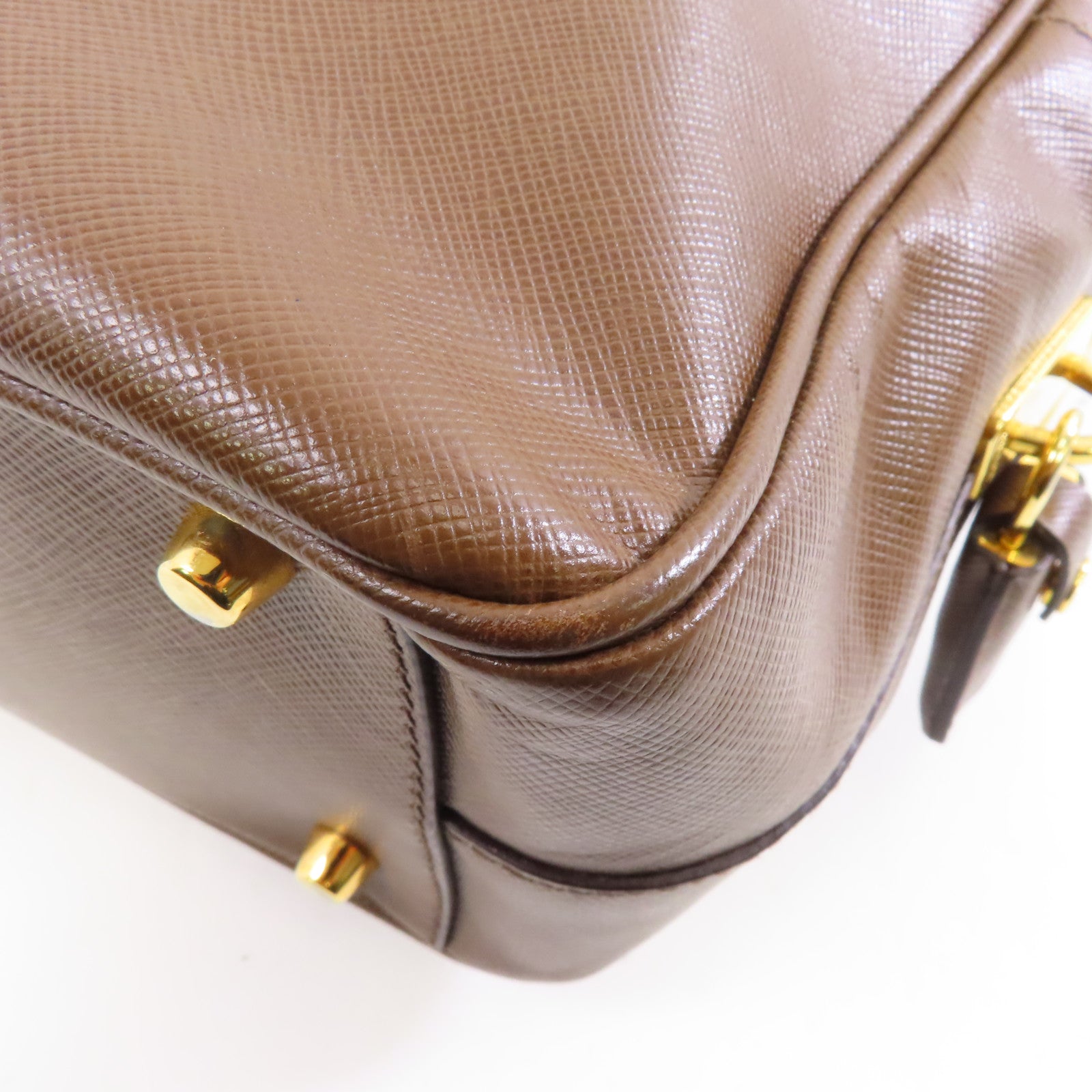 PRADA 牛皮皮革Shoulder Bag/Handbag金扣肩背袋/手挽袋啡色
