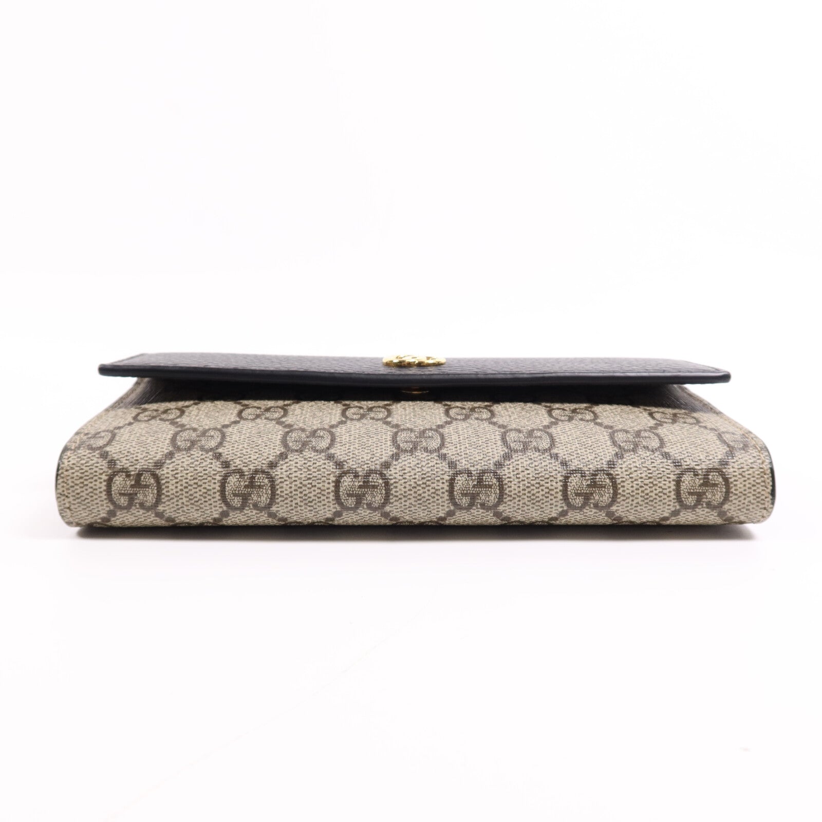 GUCCI 塗層帆布/皮革GG Marmont Wallet金扣鏈帶錢包