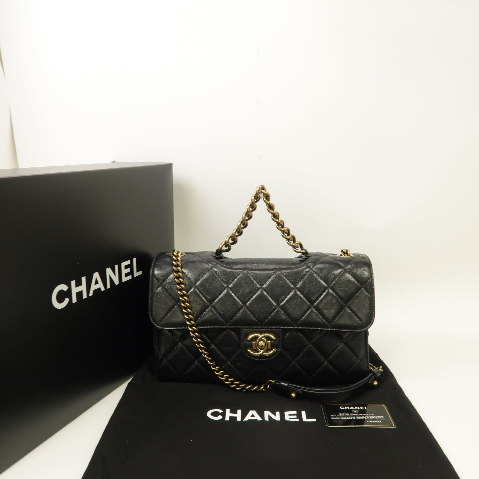 CHANEL 菱格牛皮皮革2way Shoulder Bag金扣手挽肩背兩用袋