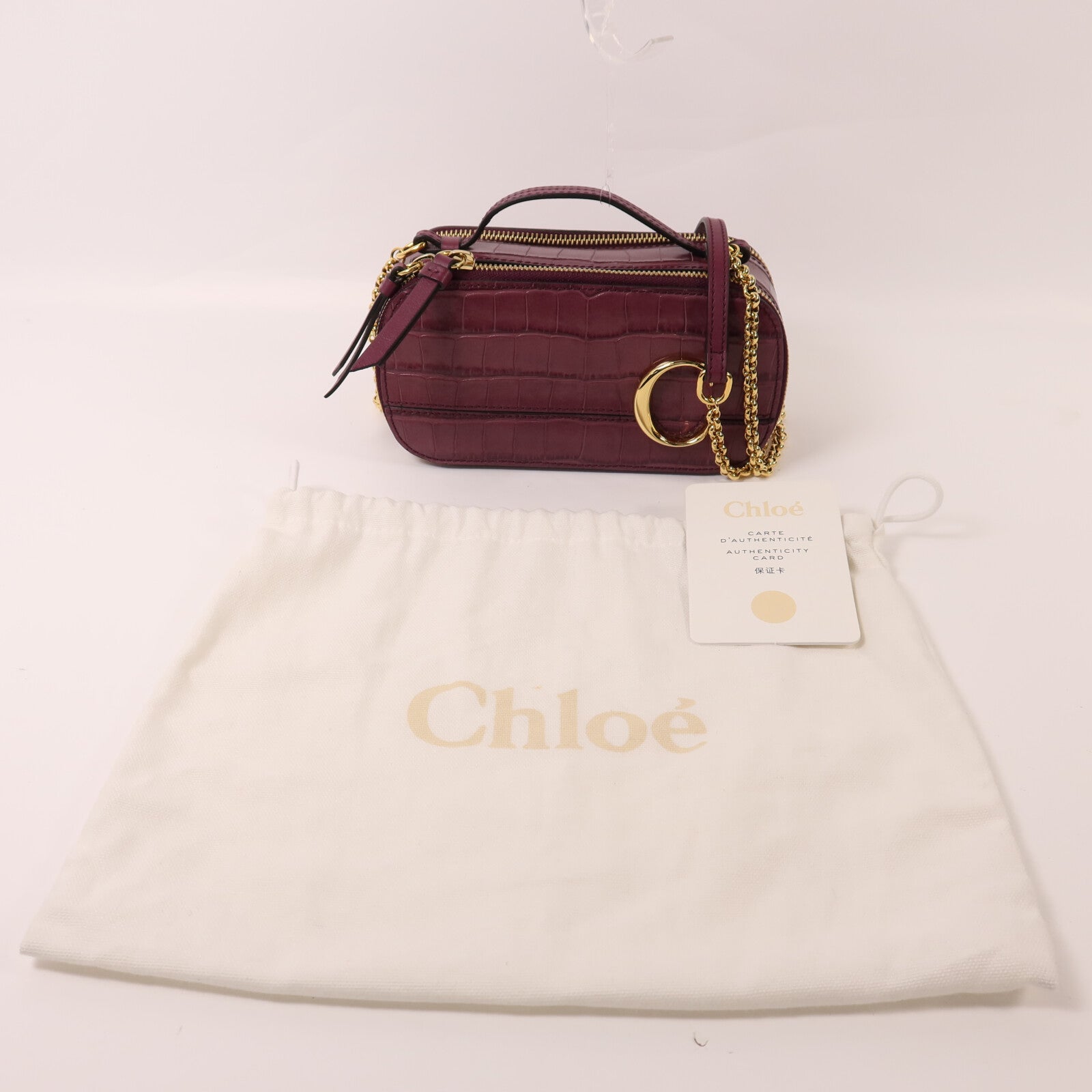 Chloe 牛皮皮革Mini C Bag金扣鏈帶手挽肩背兩用袋