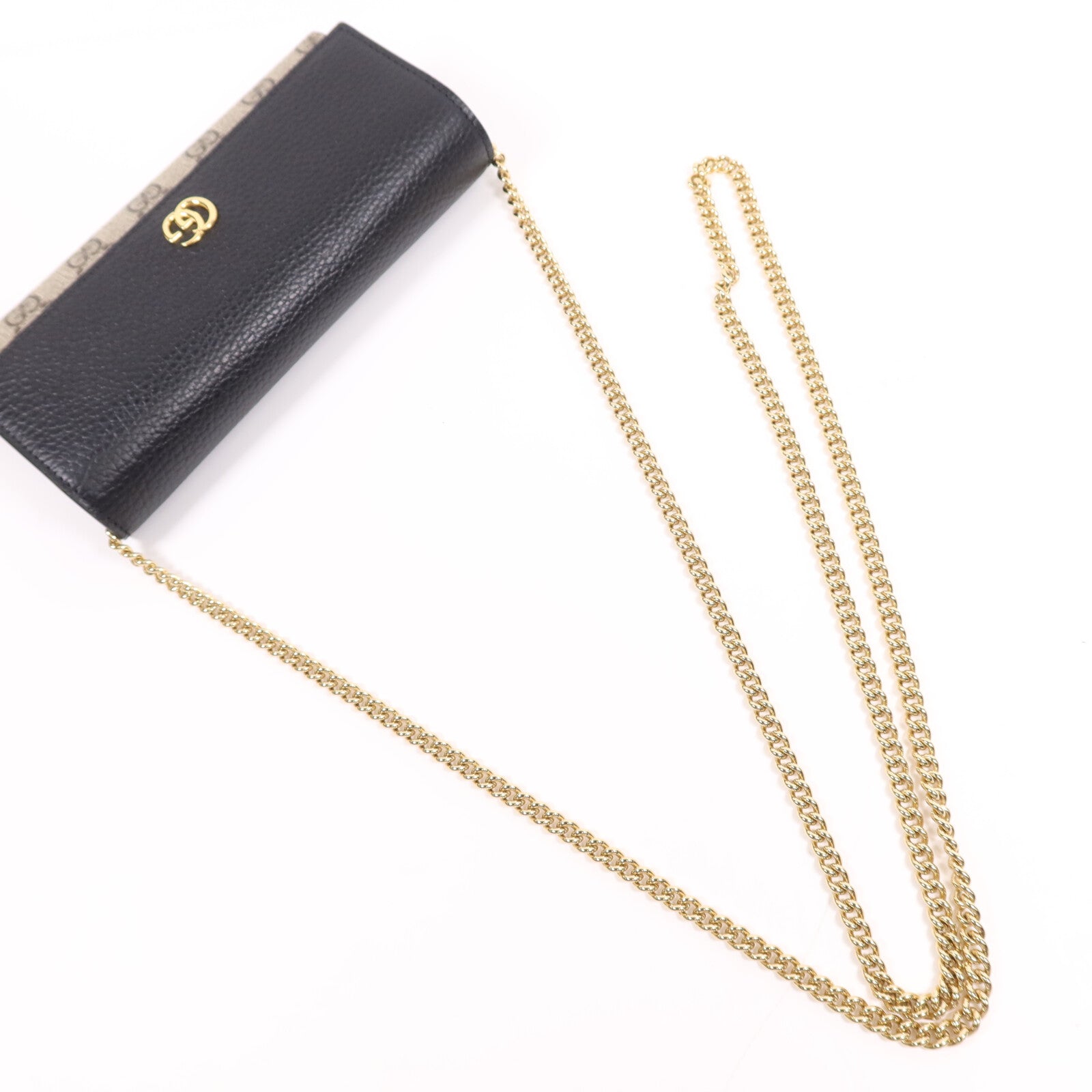 GUCCI 塗層帆布/皮革GG Marmont Wallet金扣鏈帶錢包