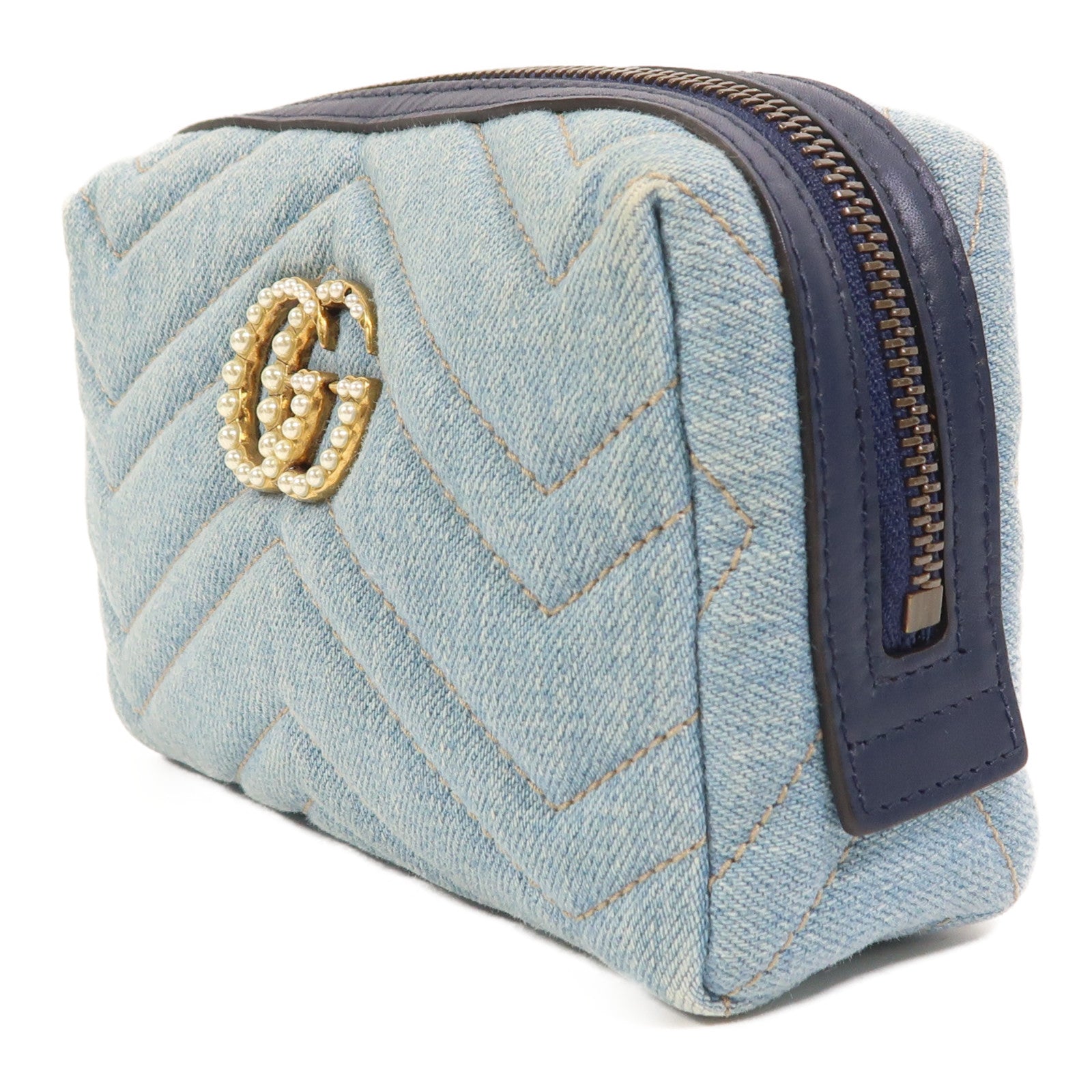 GUCCI 牛仔布Pouch金扣手拿包