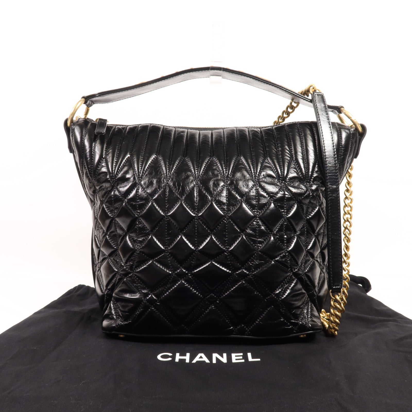 CHANEL 牛皮皮革Shoulder Bag金扣手挽肩背兩用袋