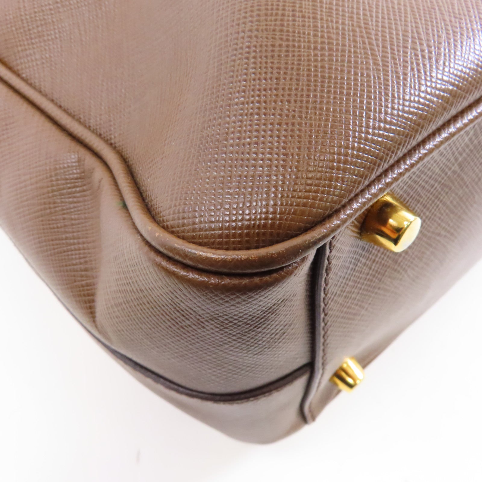 PRADA 牛皮皮革Shoulder Bag/Handbag金扣肩背袋/手挽袋啡色